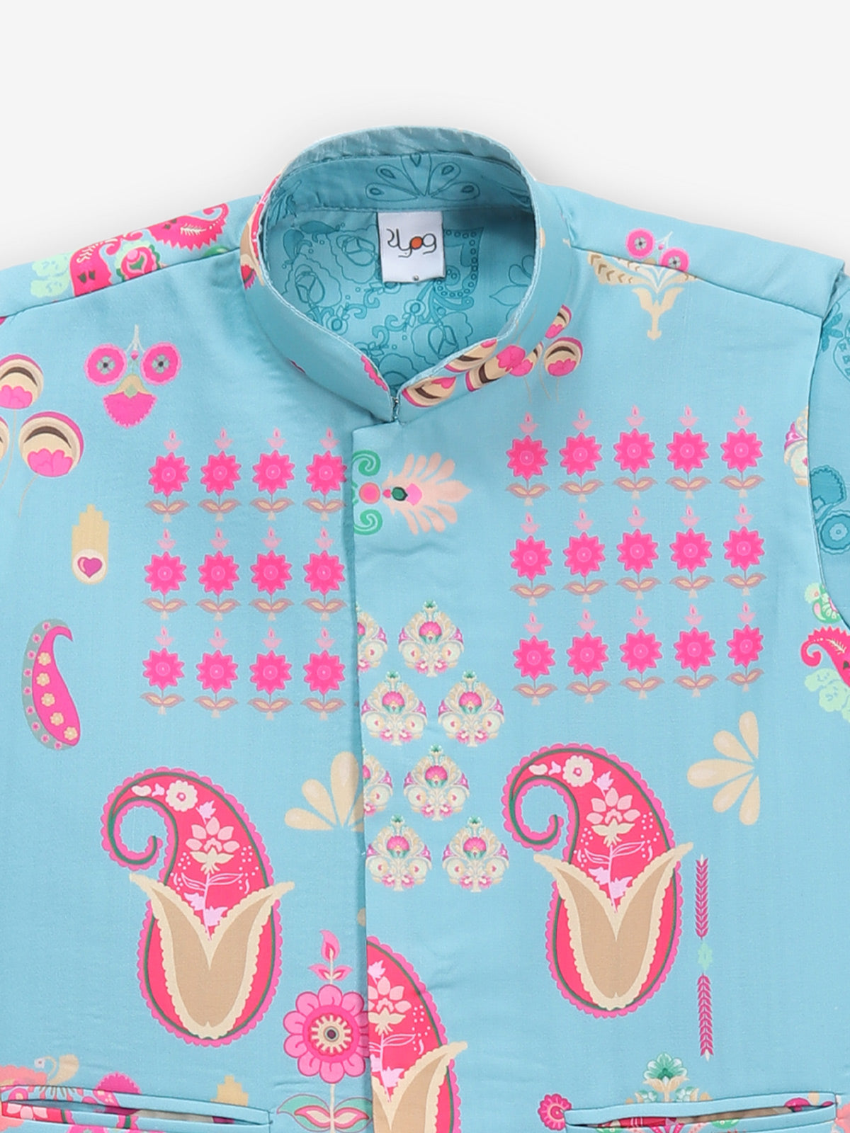 Printed blue cotton waistcoat set for boys