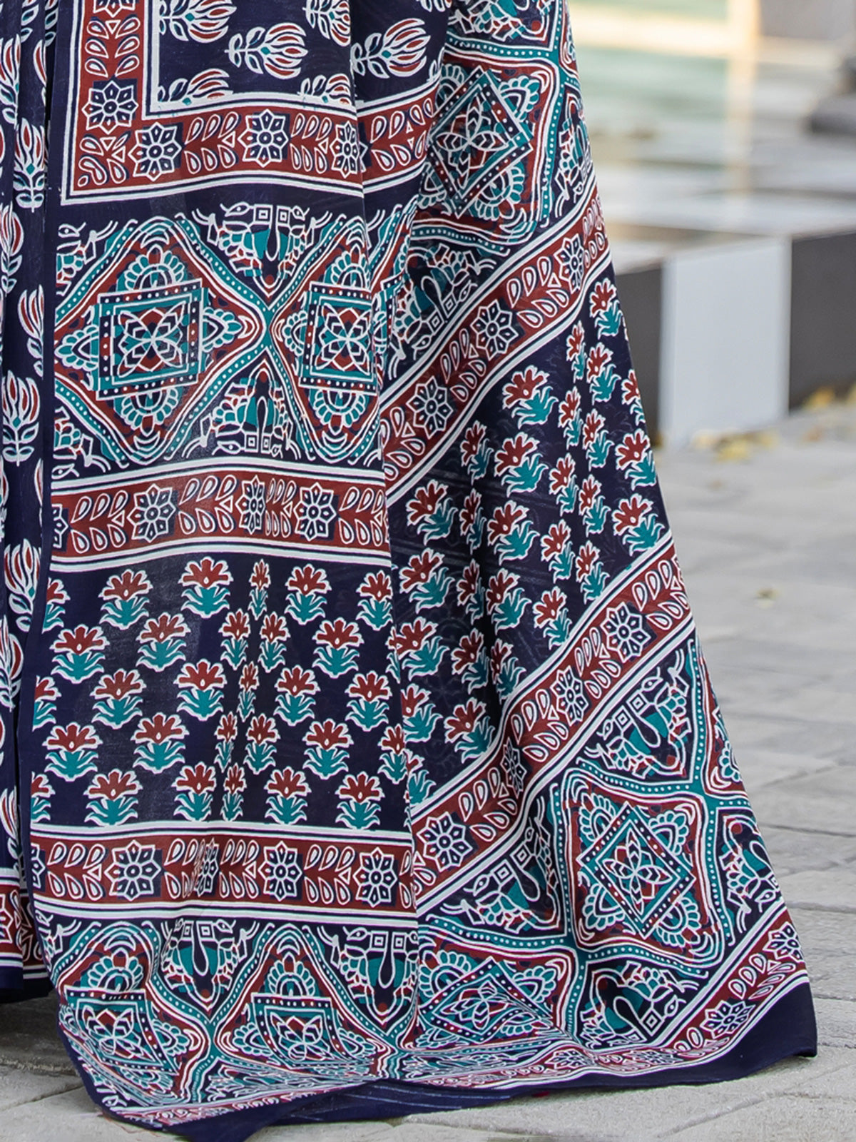 Printed navy bhagalpuri silk saree
