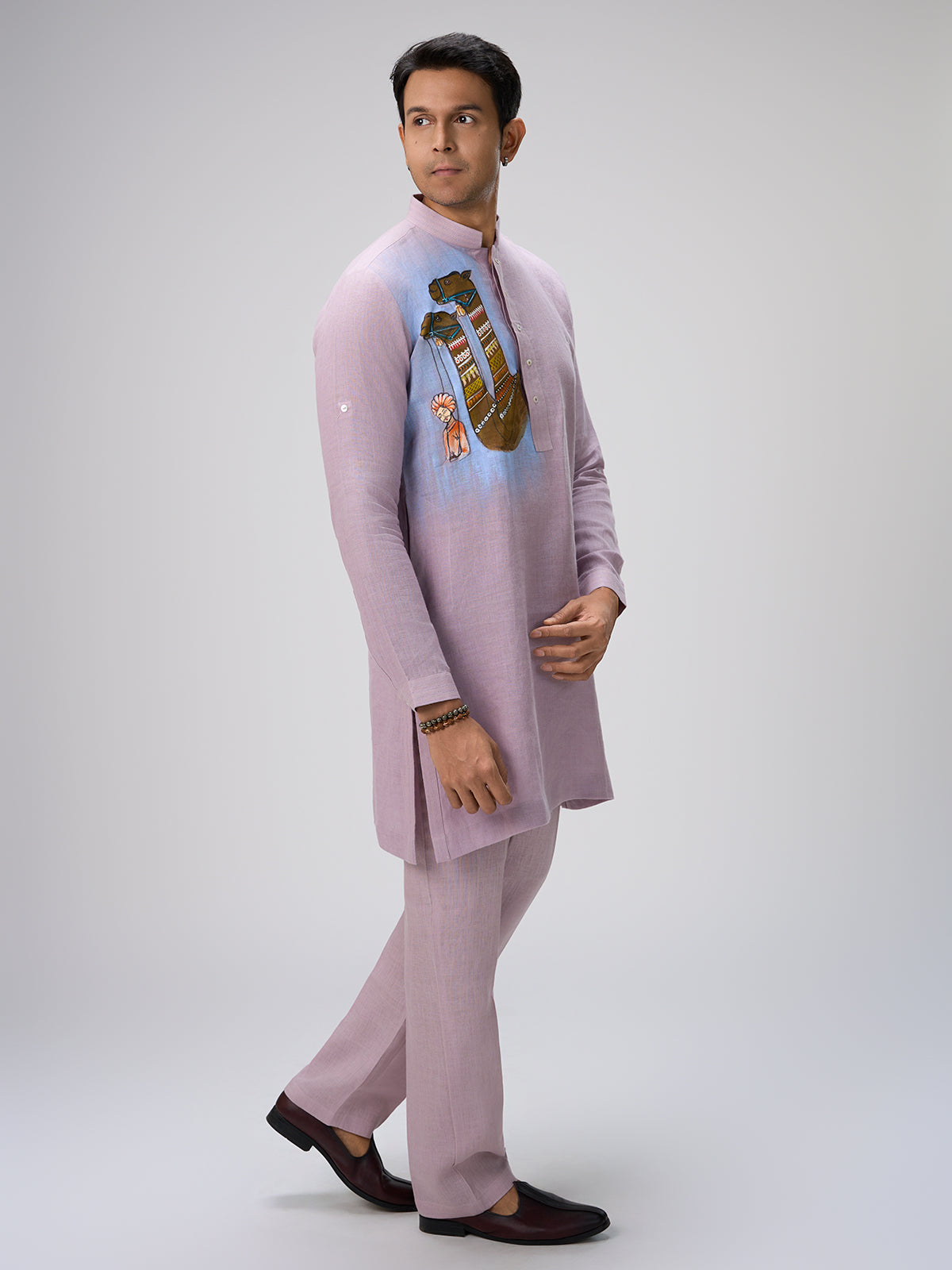 Purple camel motif kurta suit men