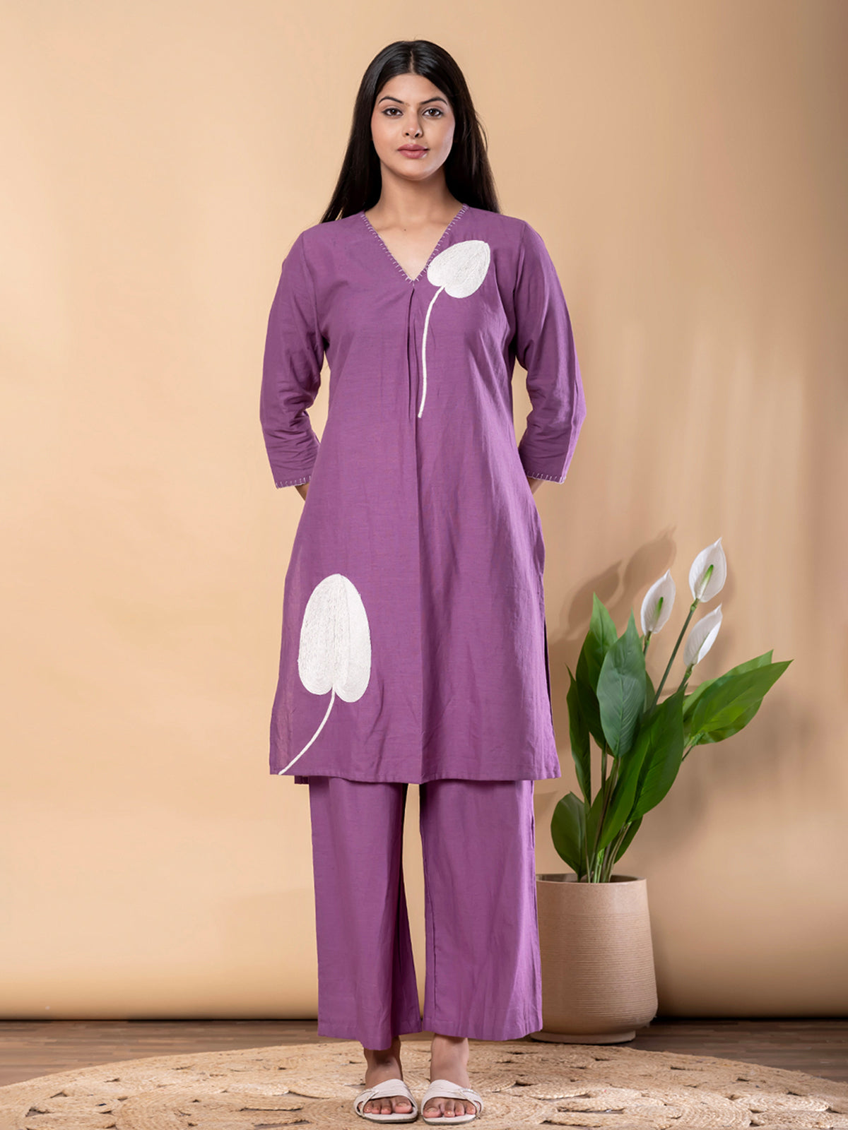 Purple cotton silk kurti palazzo set