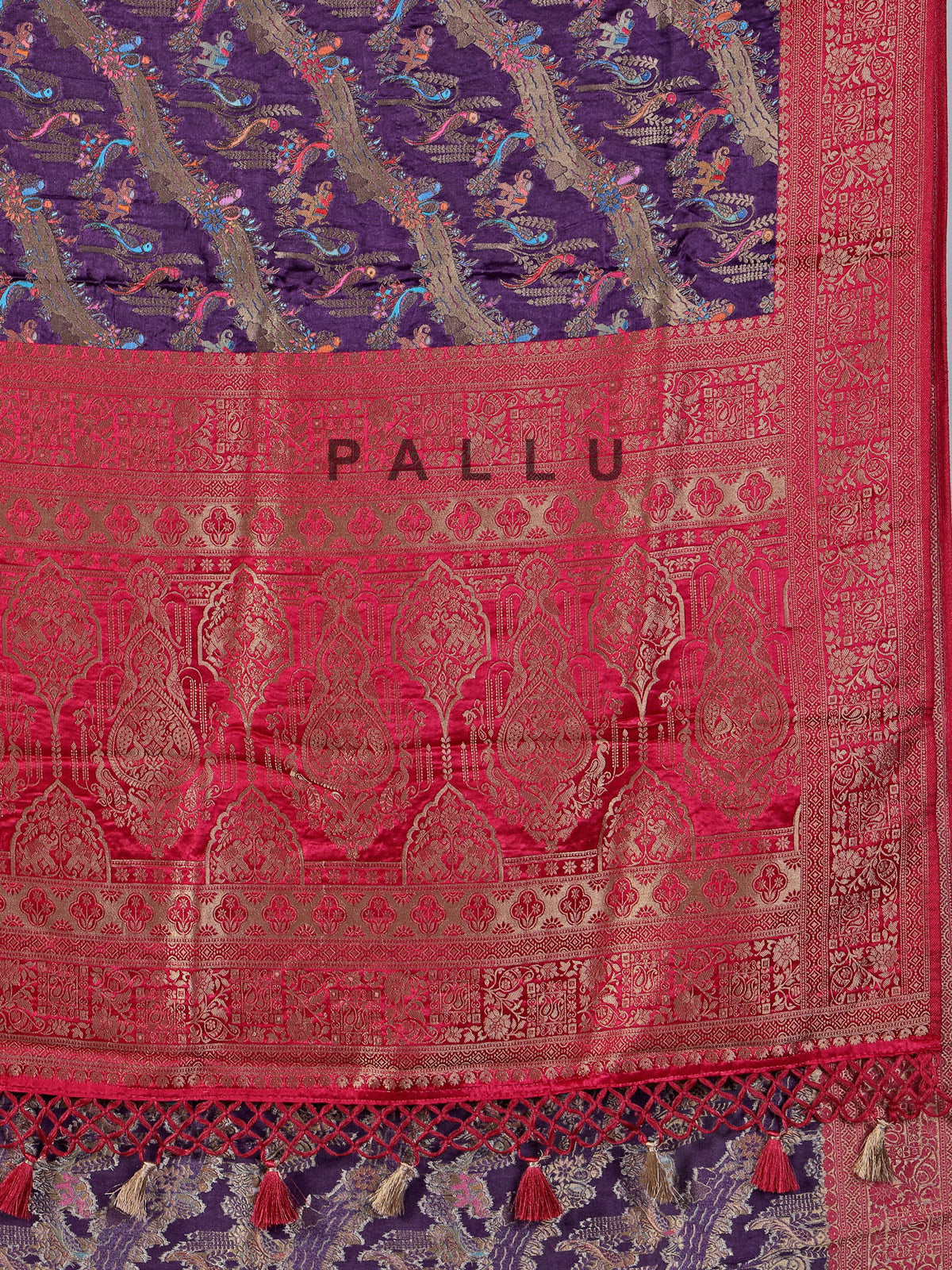 Purple dola silk saree with contrast border