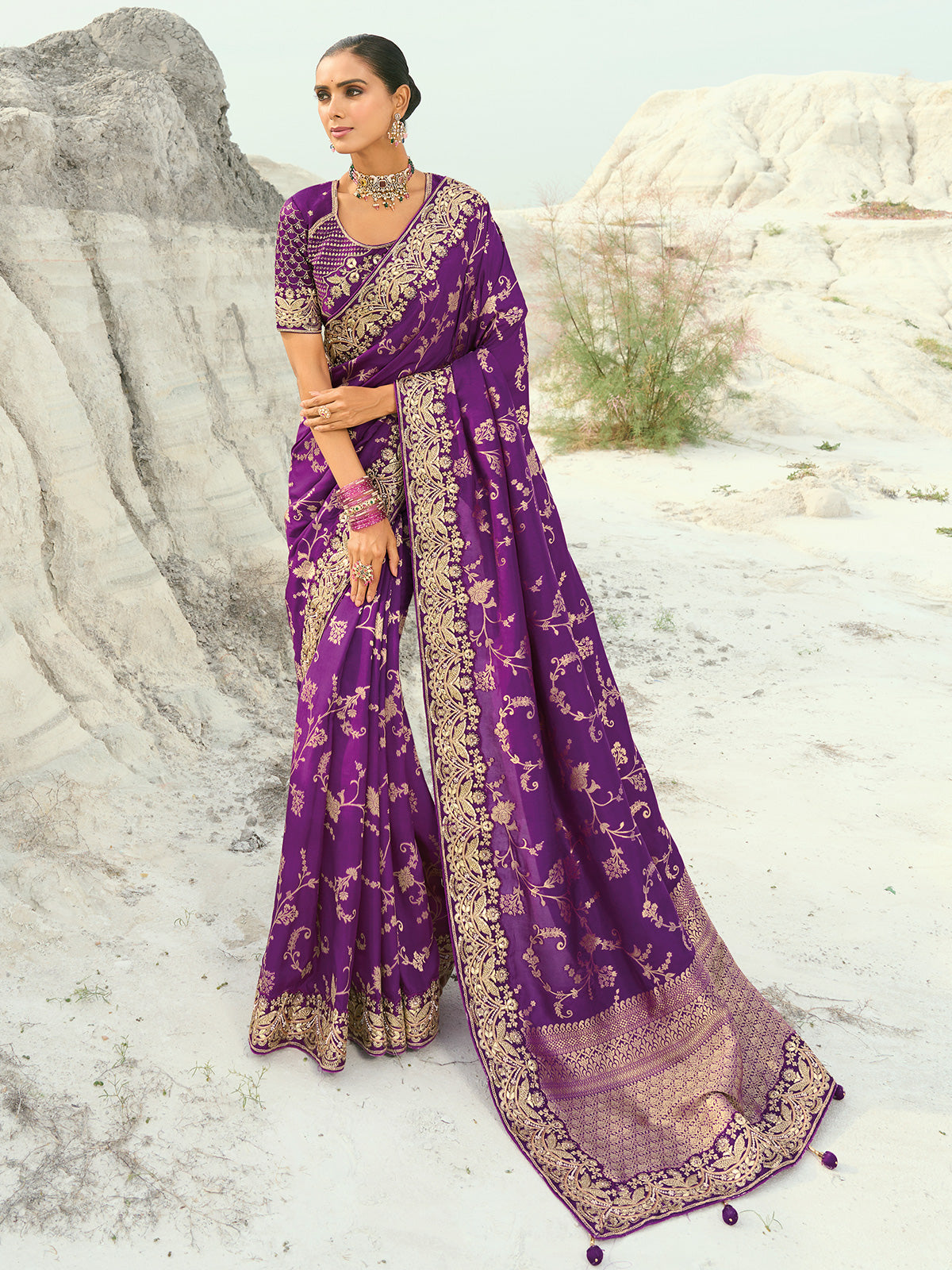 Purple dola viscose saree for wedding wear