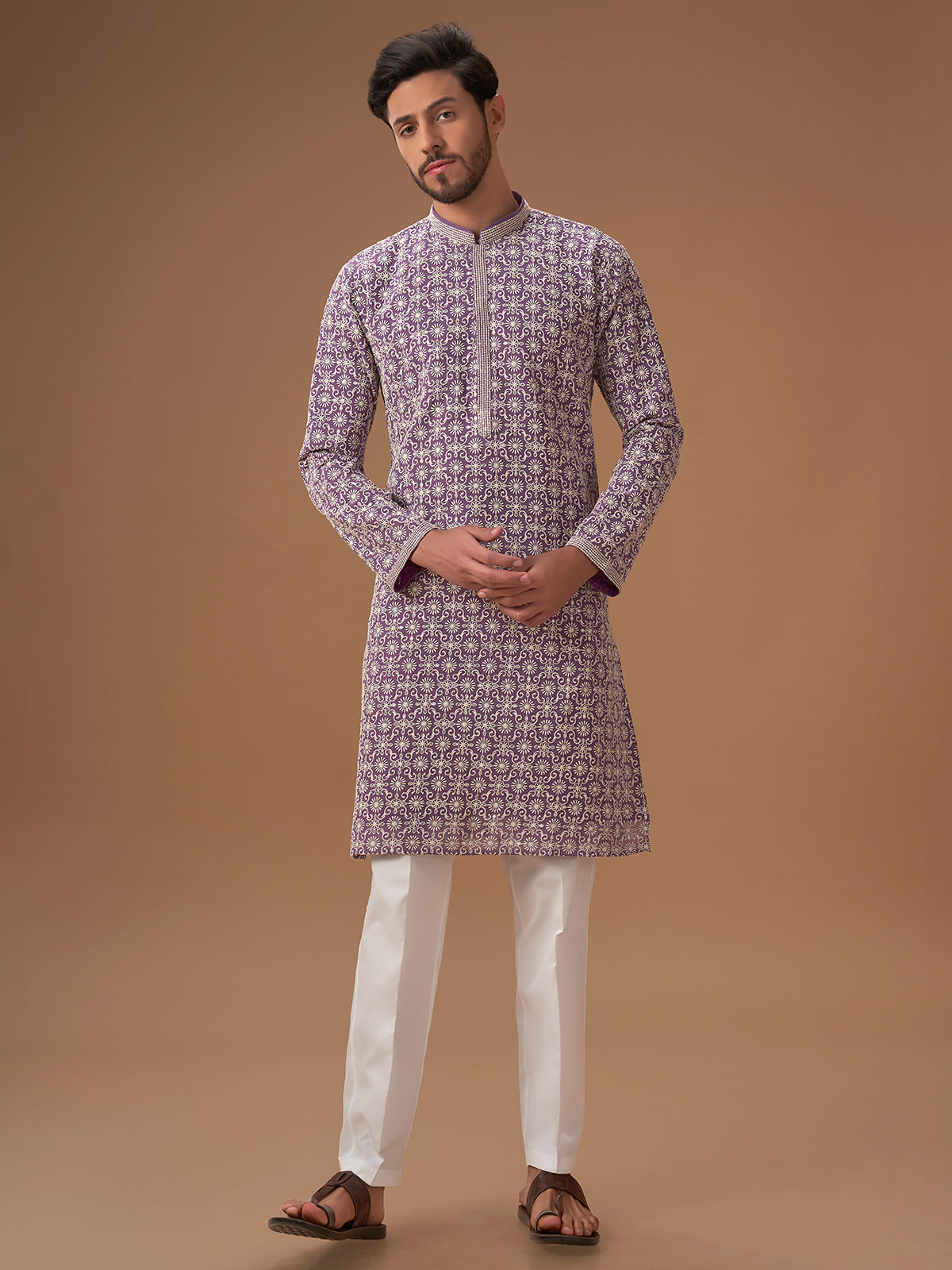 Purple georgette festive kurta suit