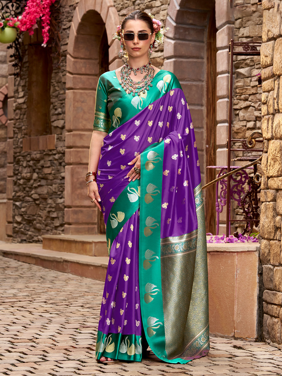 Purple satin silk radiant zari weave