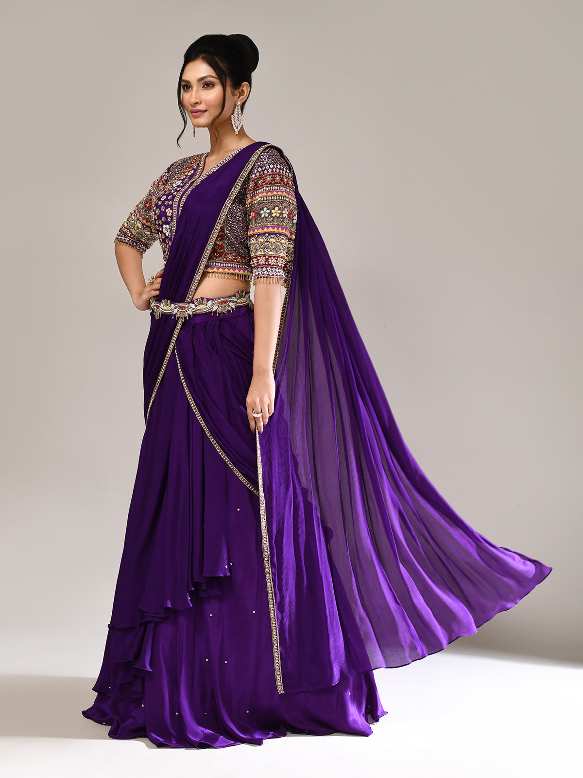 Purple silk elegant designer wedding wear lehenga choli