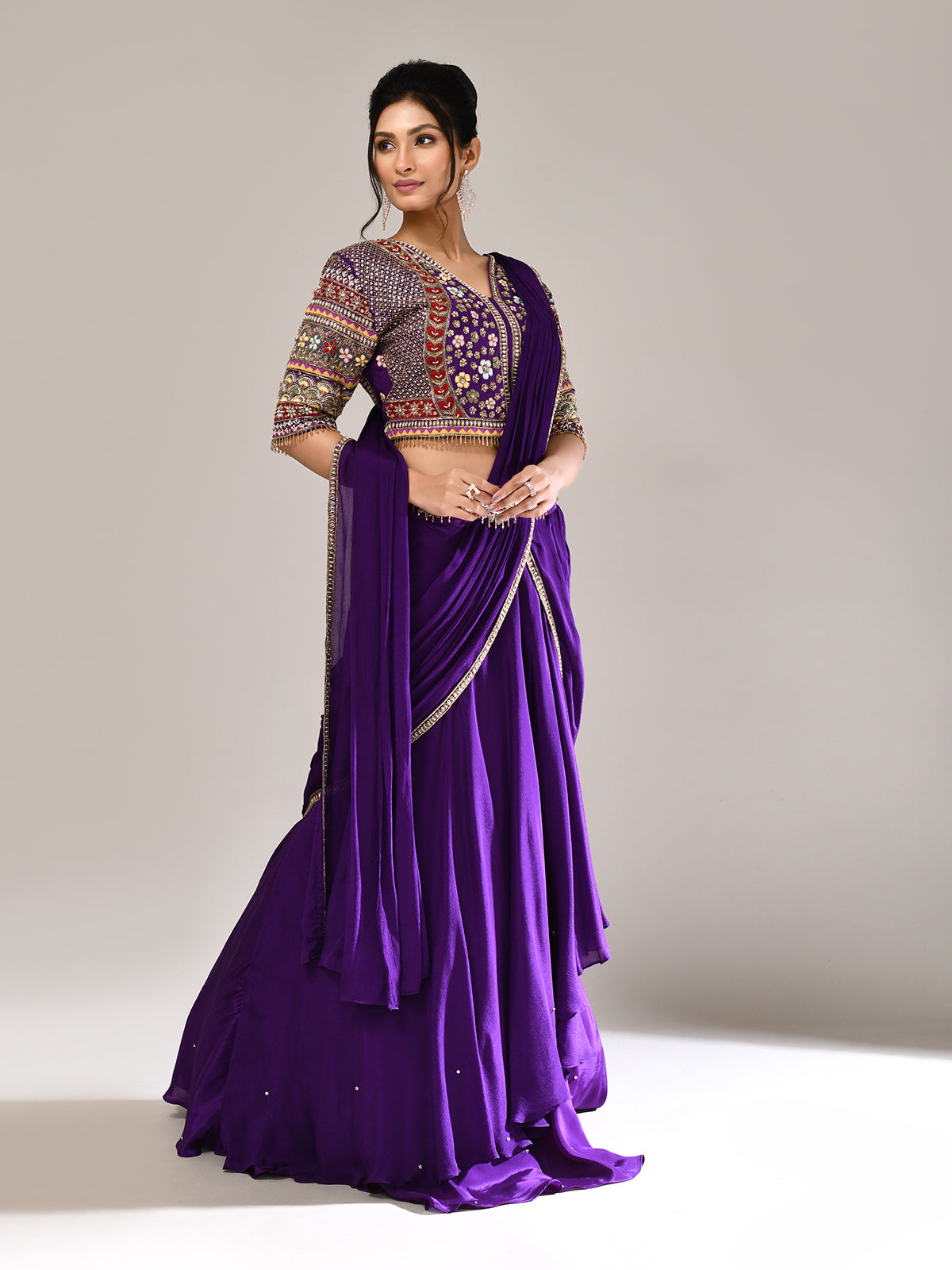 Purple silk elegant designer wedding wear lehenga choli