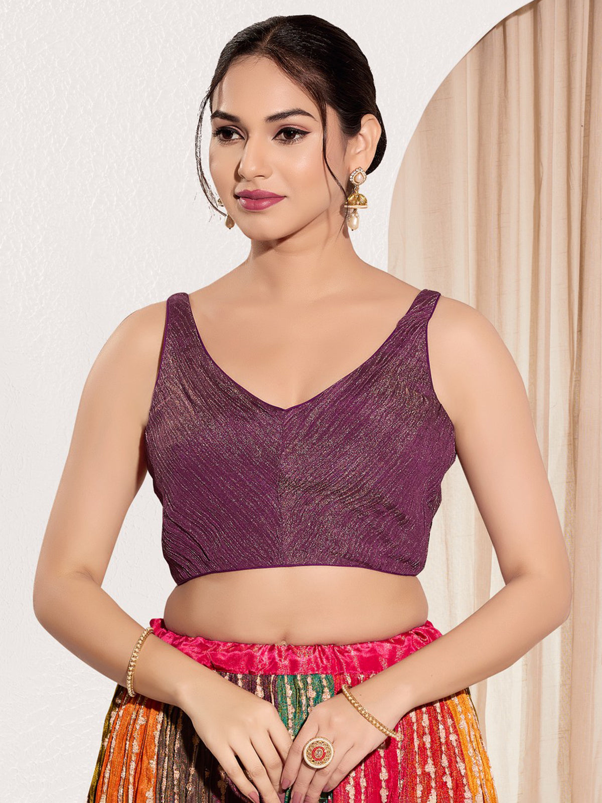 Purple tissue silk sleeveless sweetheart neck blouse