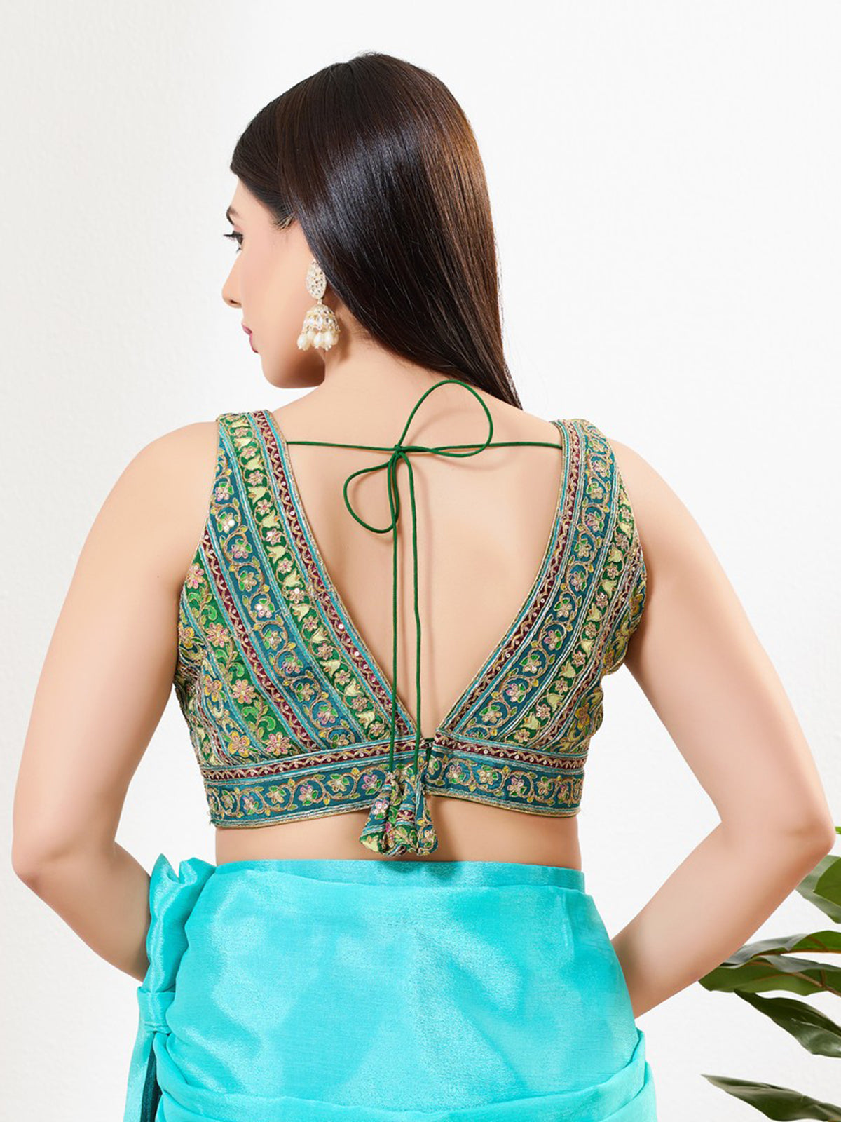 Rama green georgette embroidered festive blouse