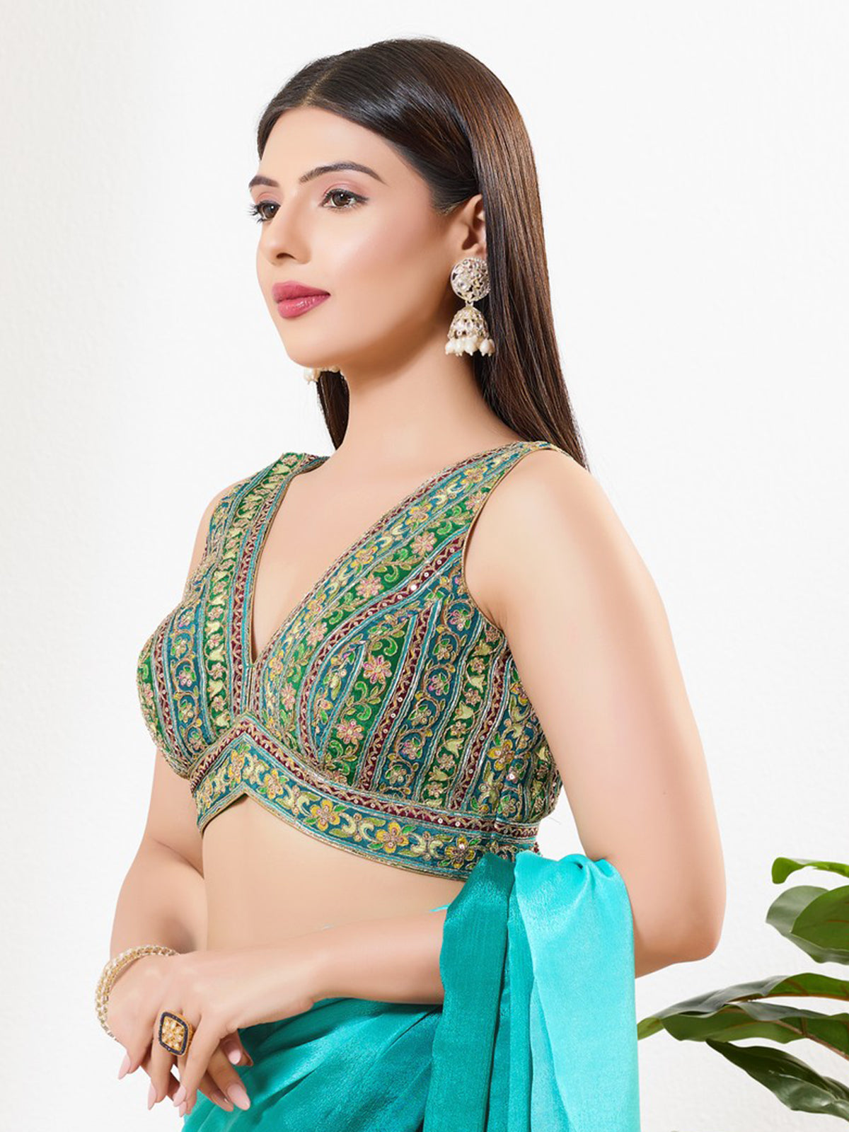 Rama green georgette embroidered festive blouse
