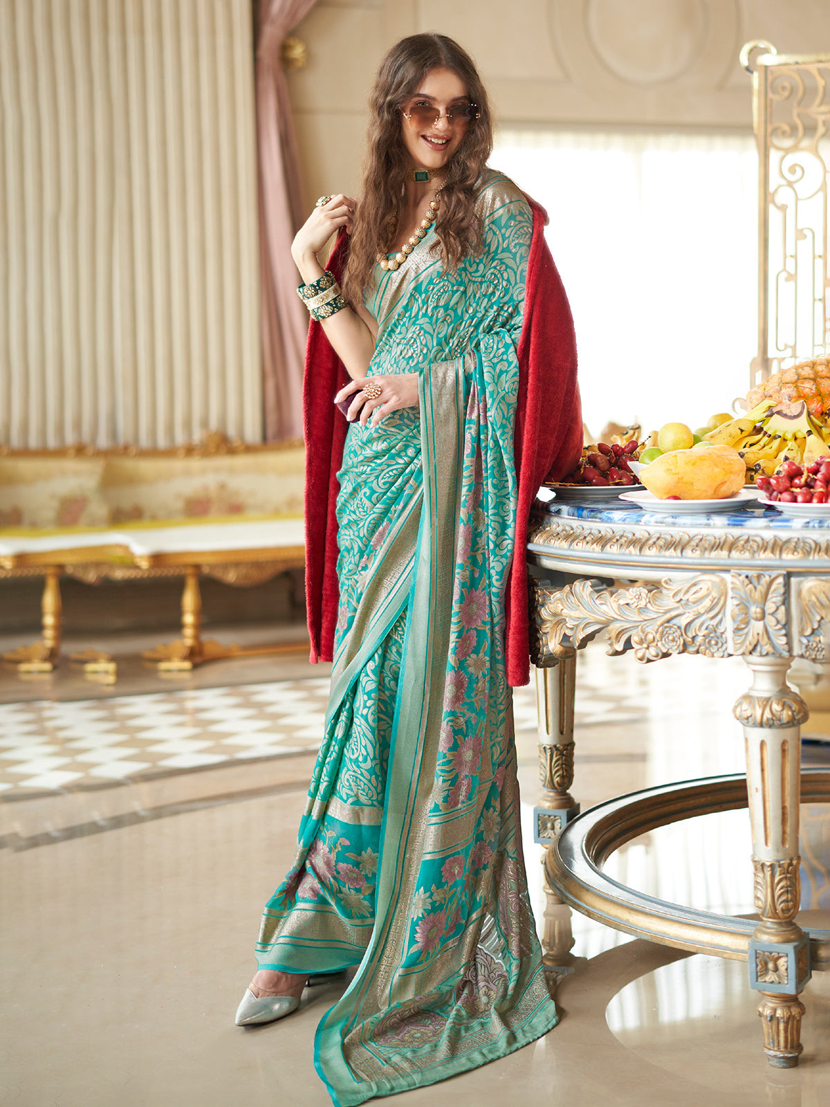Rama green printed in georgette