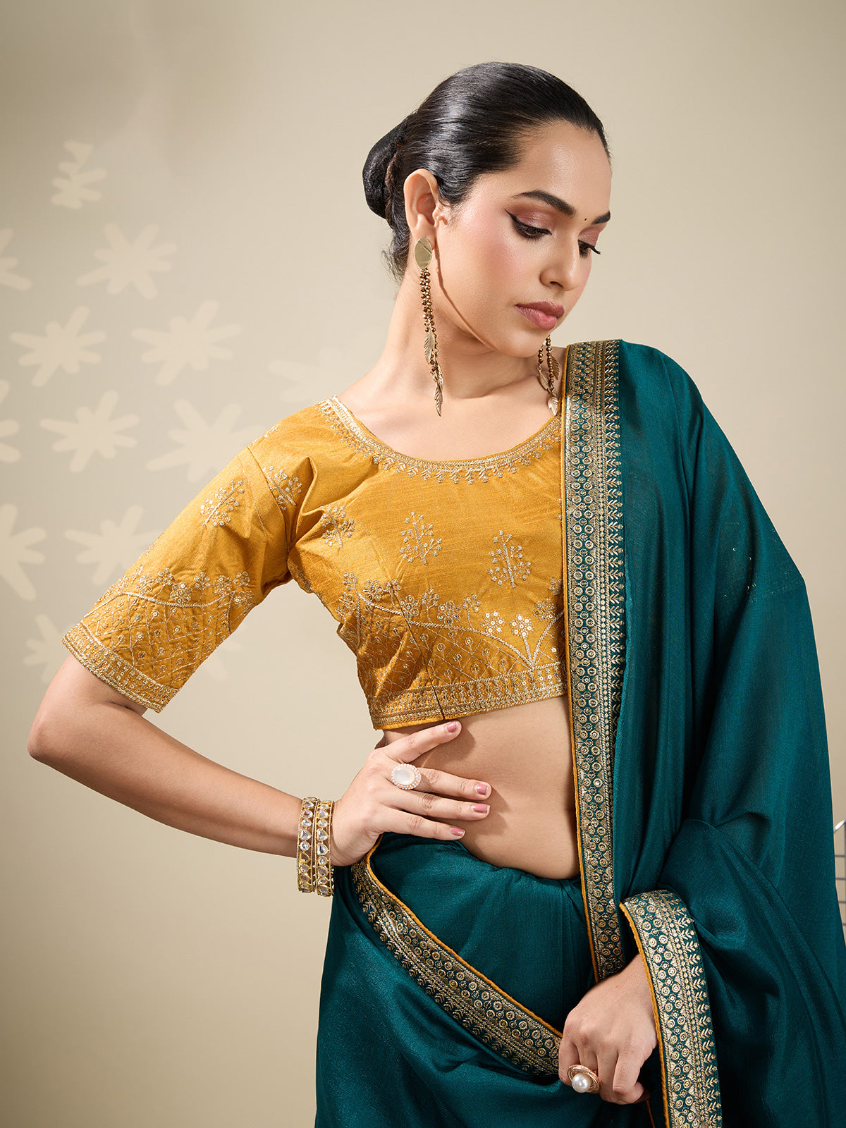 Rama green silk saree for party celebration