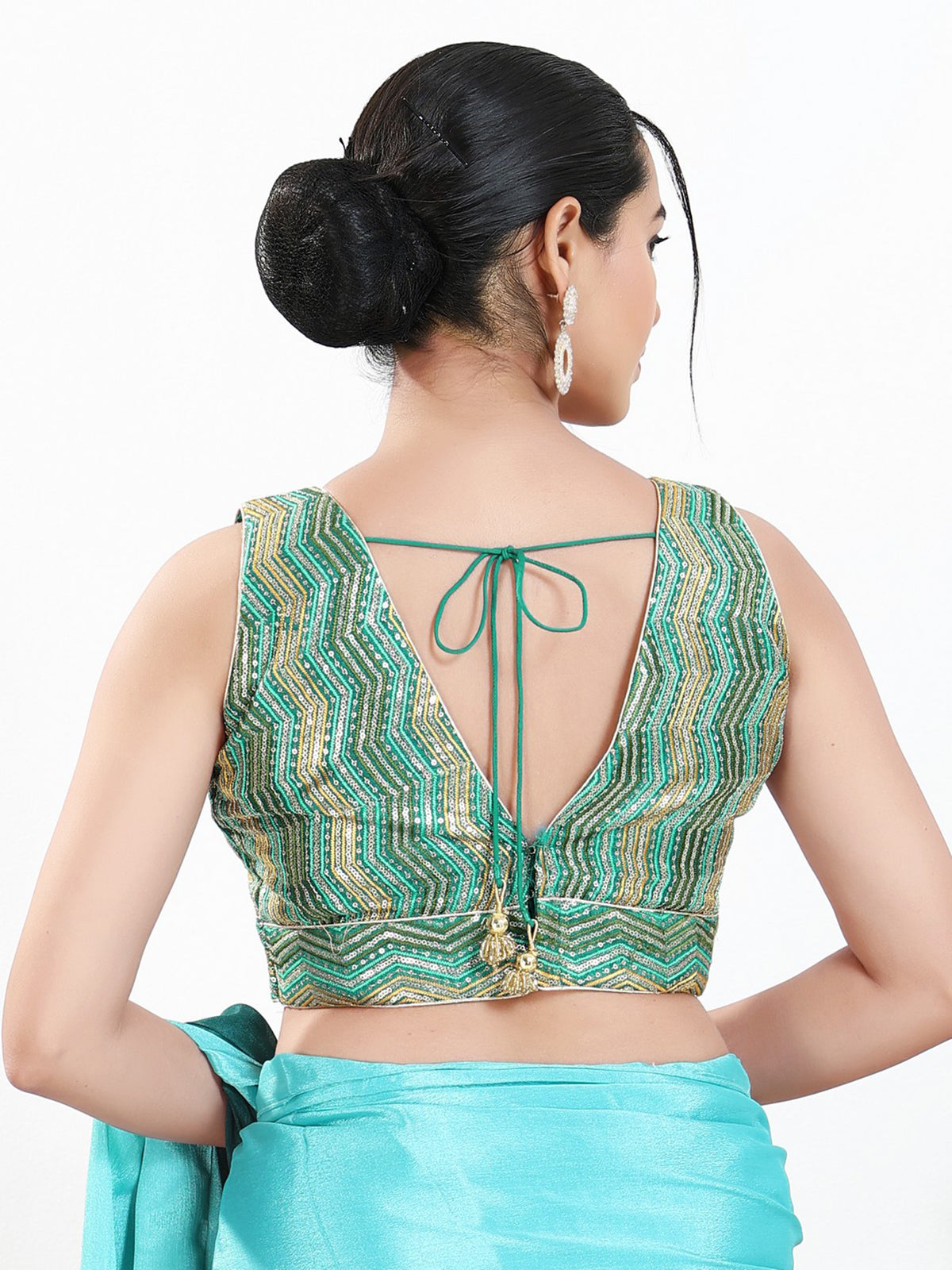 Rama green silk V neck ready made blouse