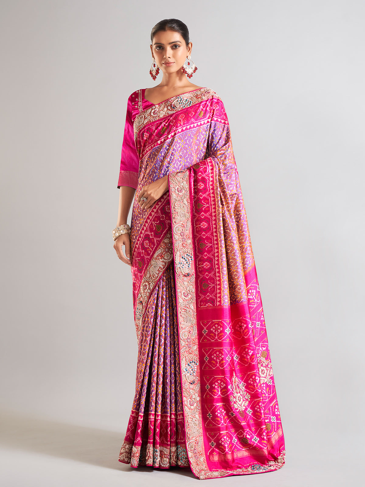 Rani color patola silk saree