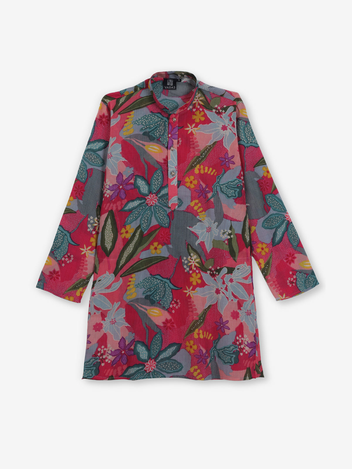 Rani pink festive bloom cotton silk kurta suit