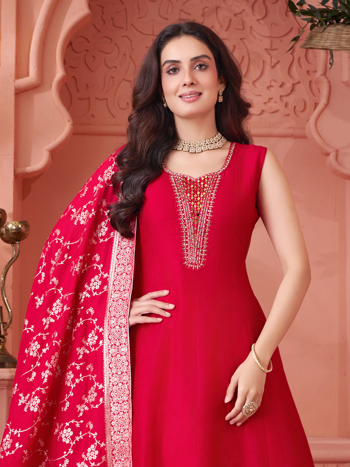 Rani pink silk salwar suit with royal festive brilliance