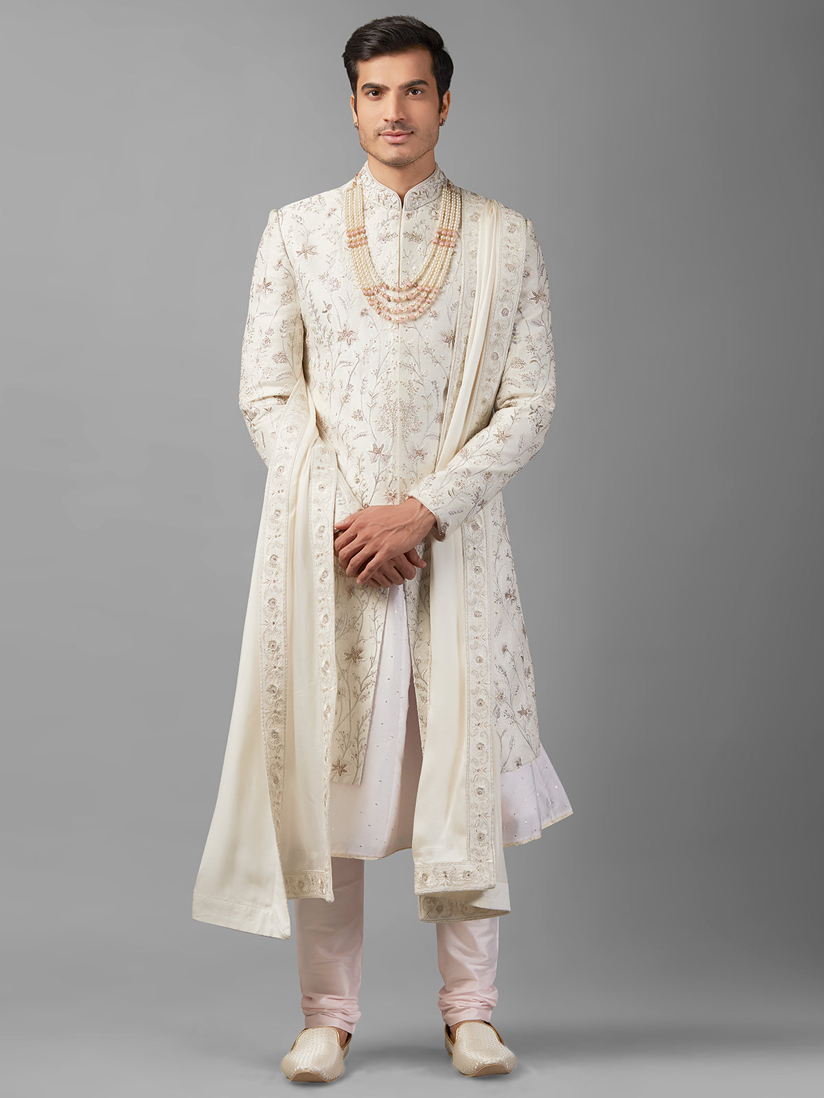 Raw silk off-white embroidery sherwani