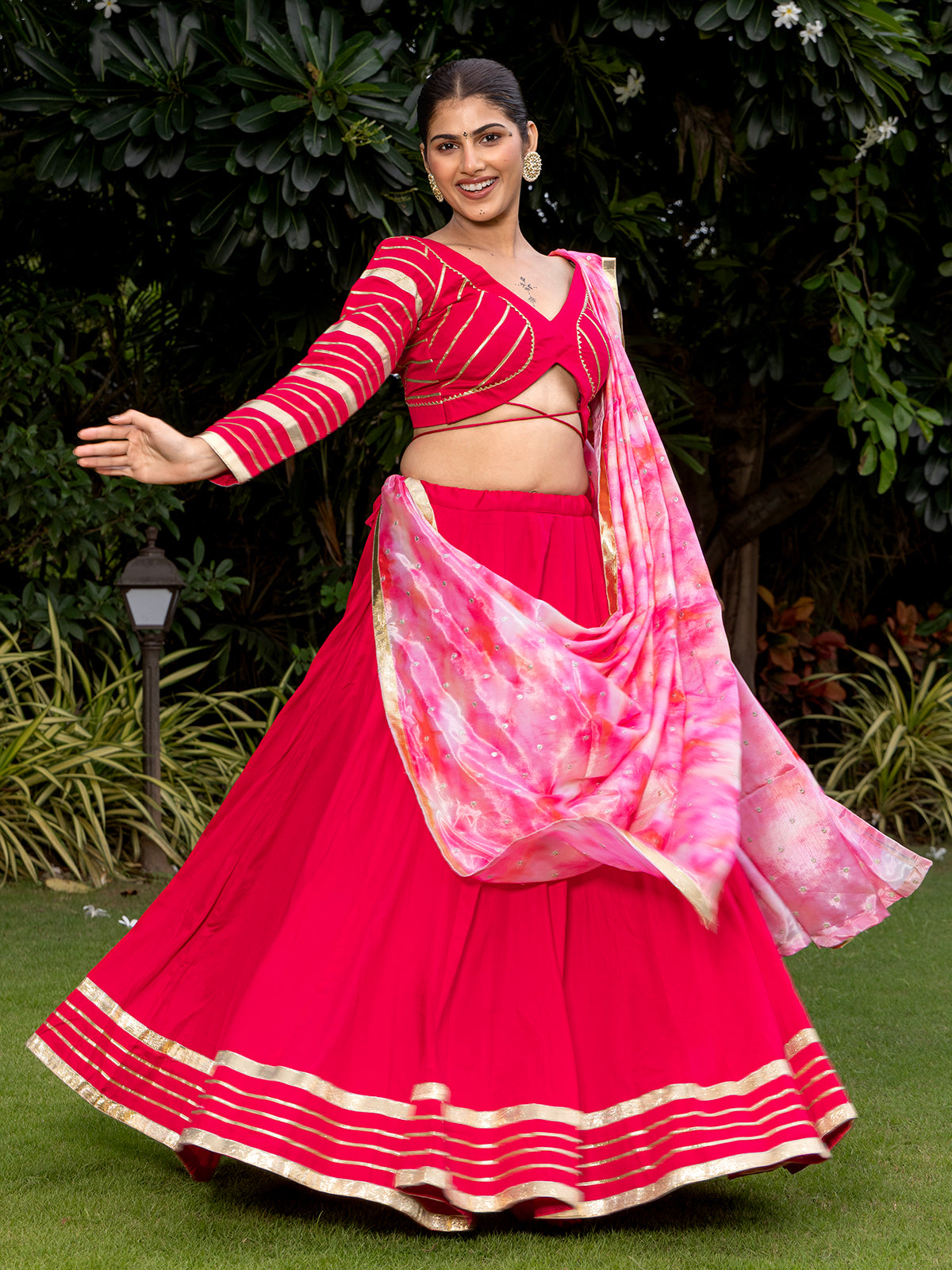 Red navratri silk lehenga choli with gota work