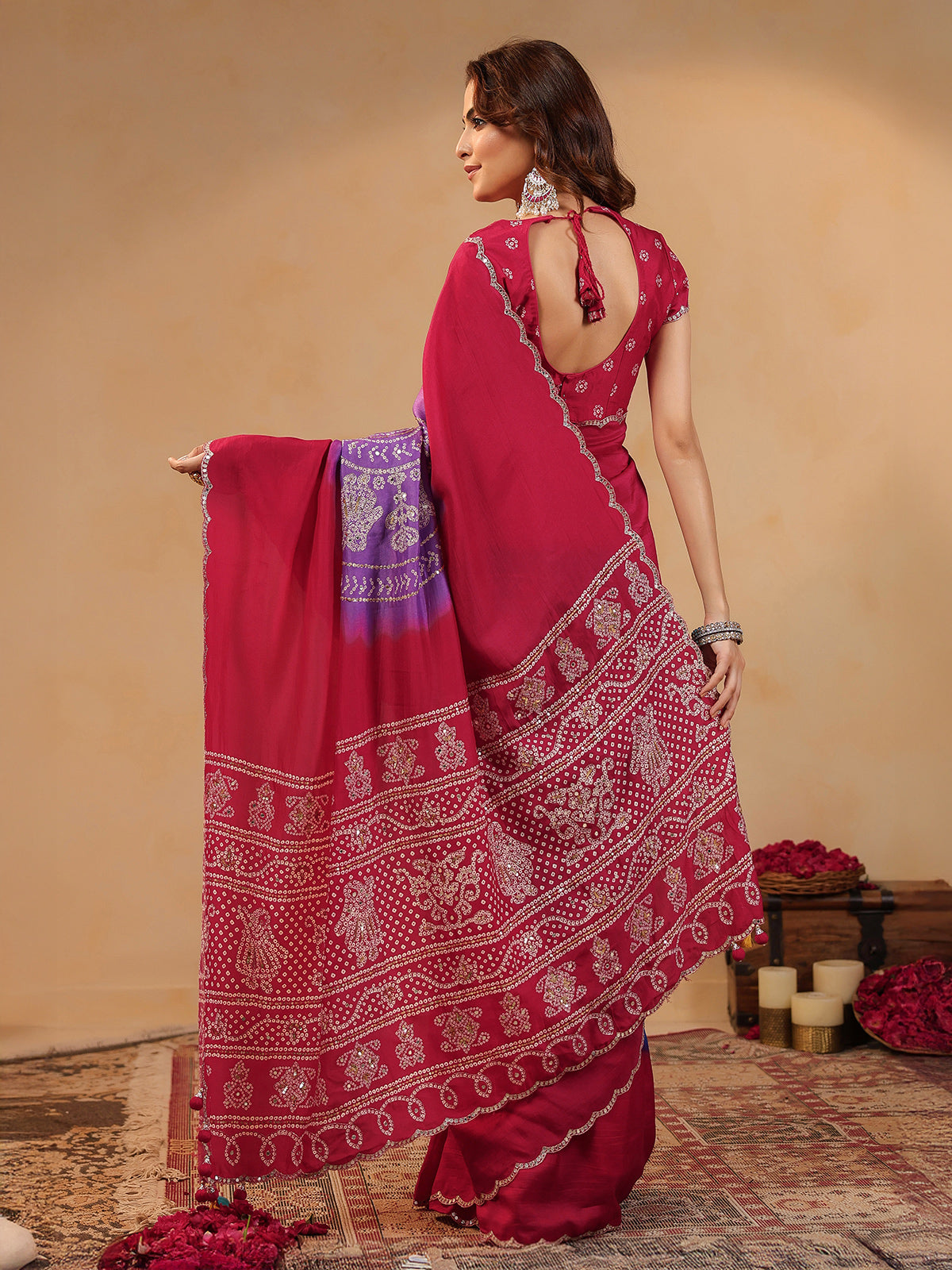 Red printed silk festive occasion saree
