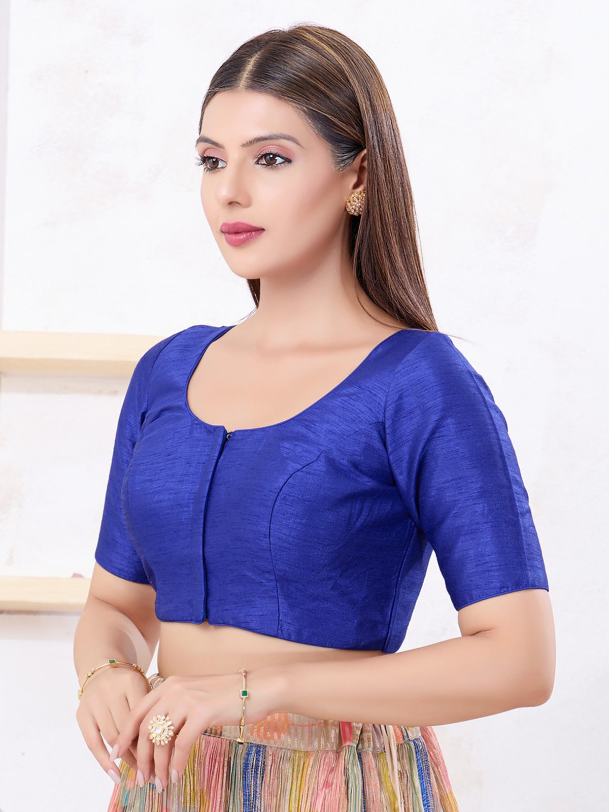 Royal blue dupion silk elegant blouse