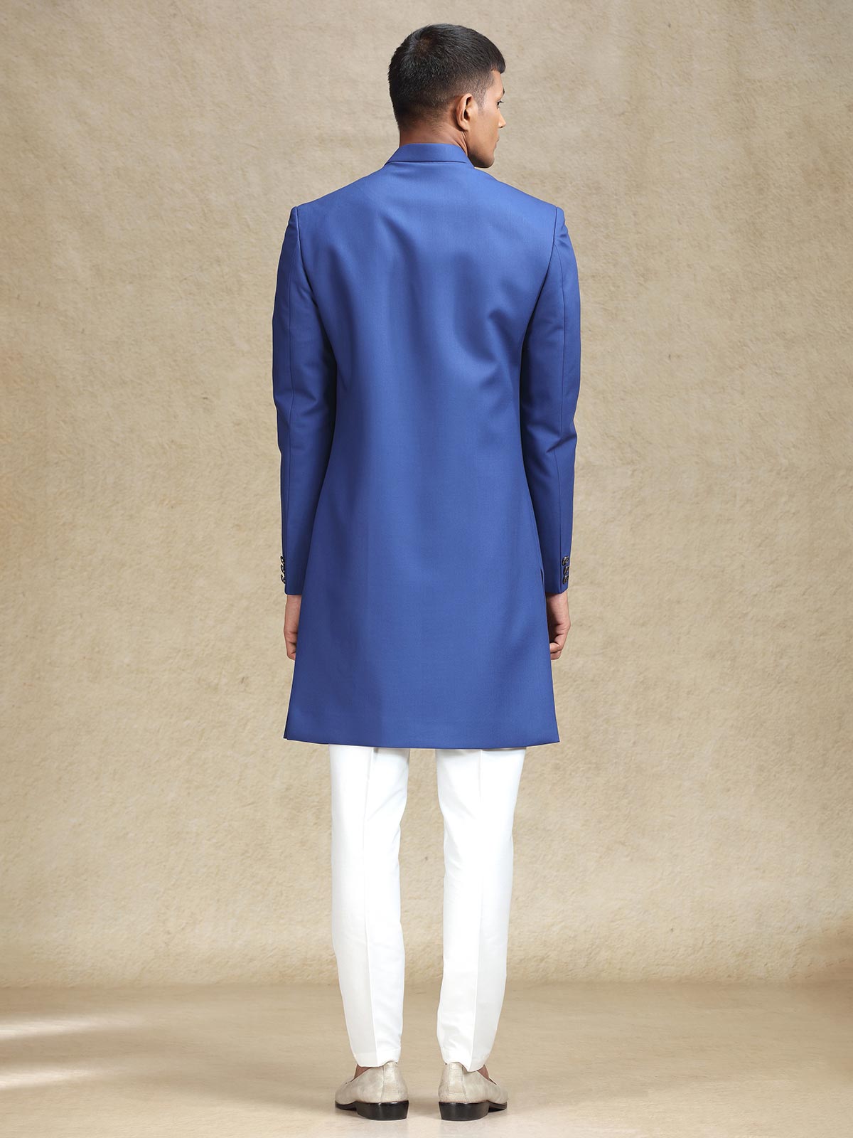Royal blue indo western in terry rayon for men