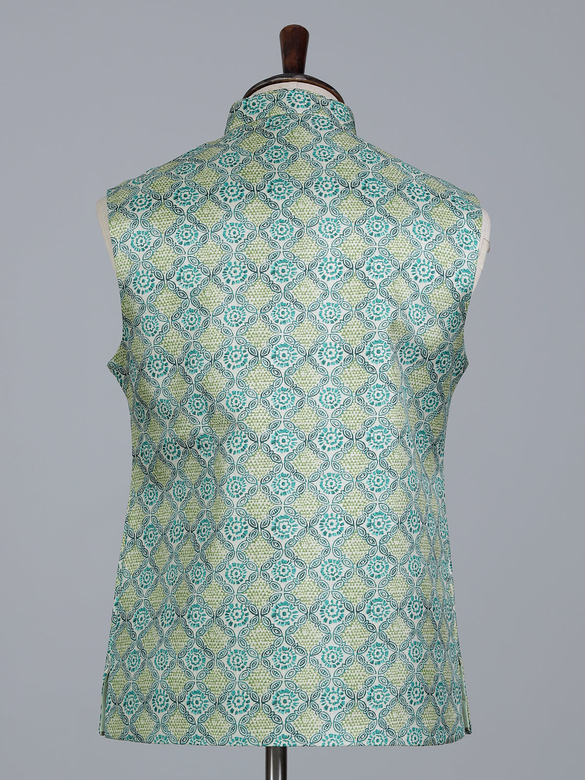 Sage green silk printed festive waistcoat
