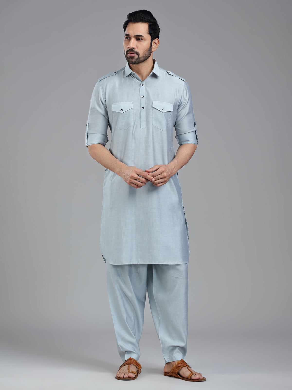 Serene pastle blue mens pathani kurta set