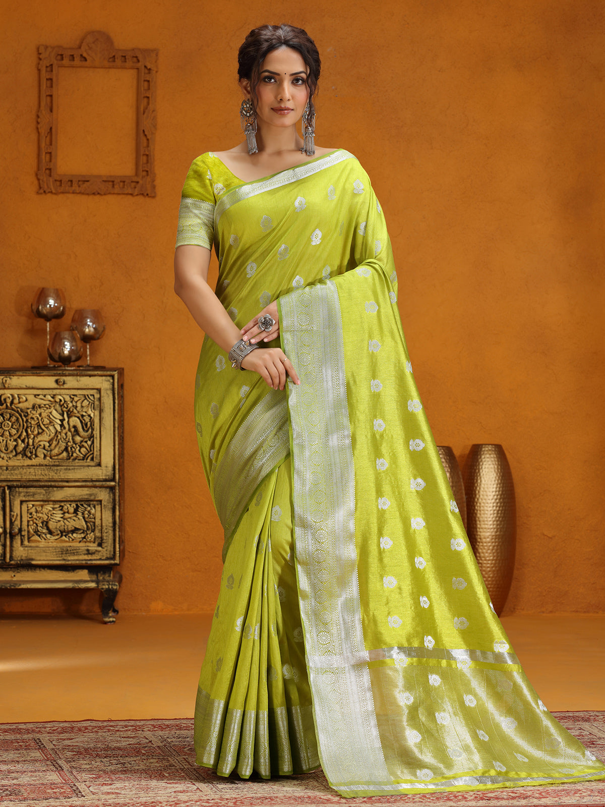 Silk festive wear lime green saree