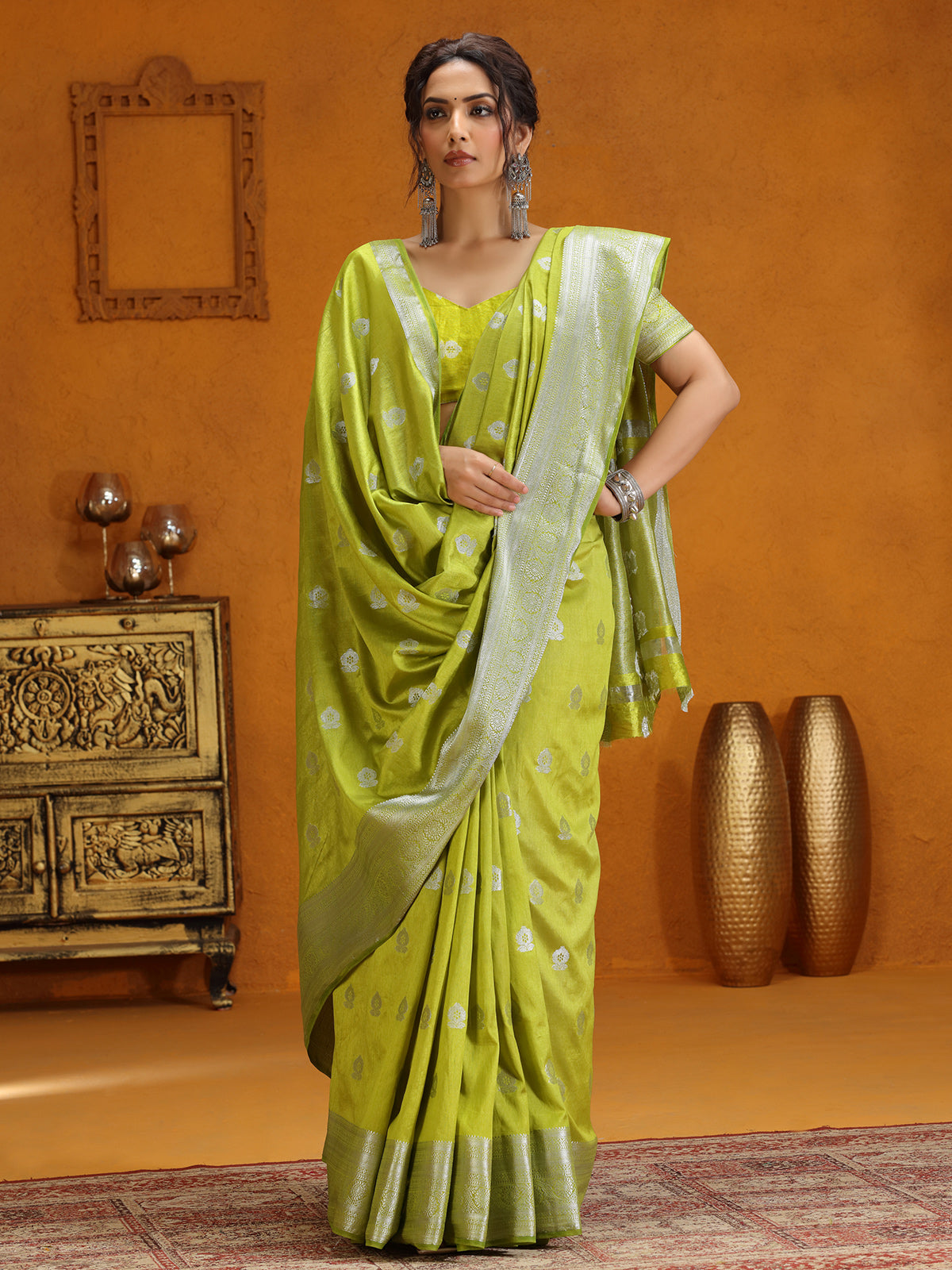 Silk festive wear lime green saree