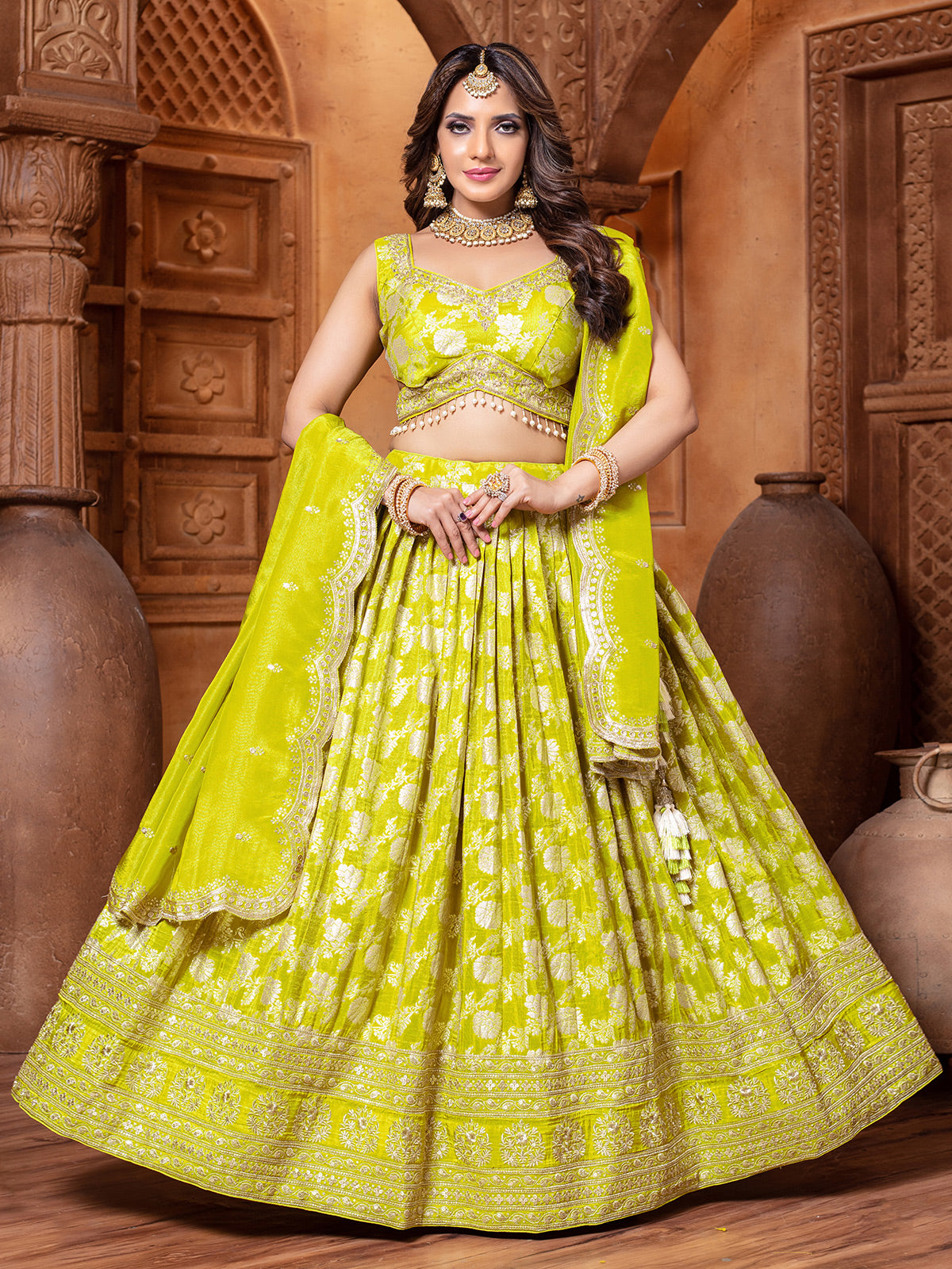 Silk lehenga choli in light green