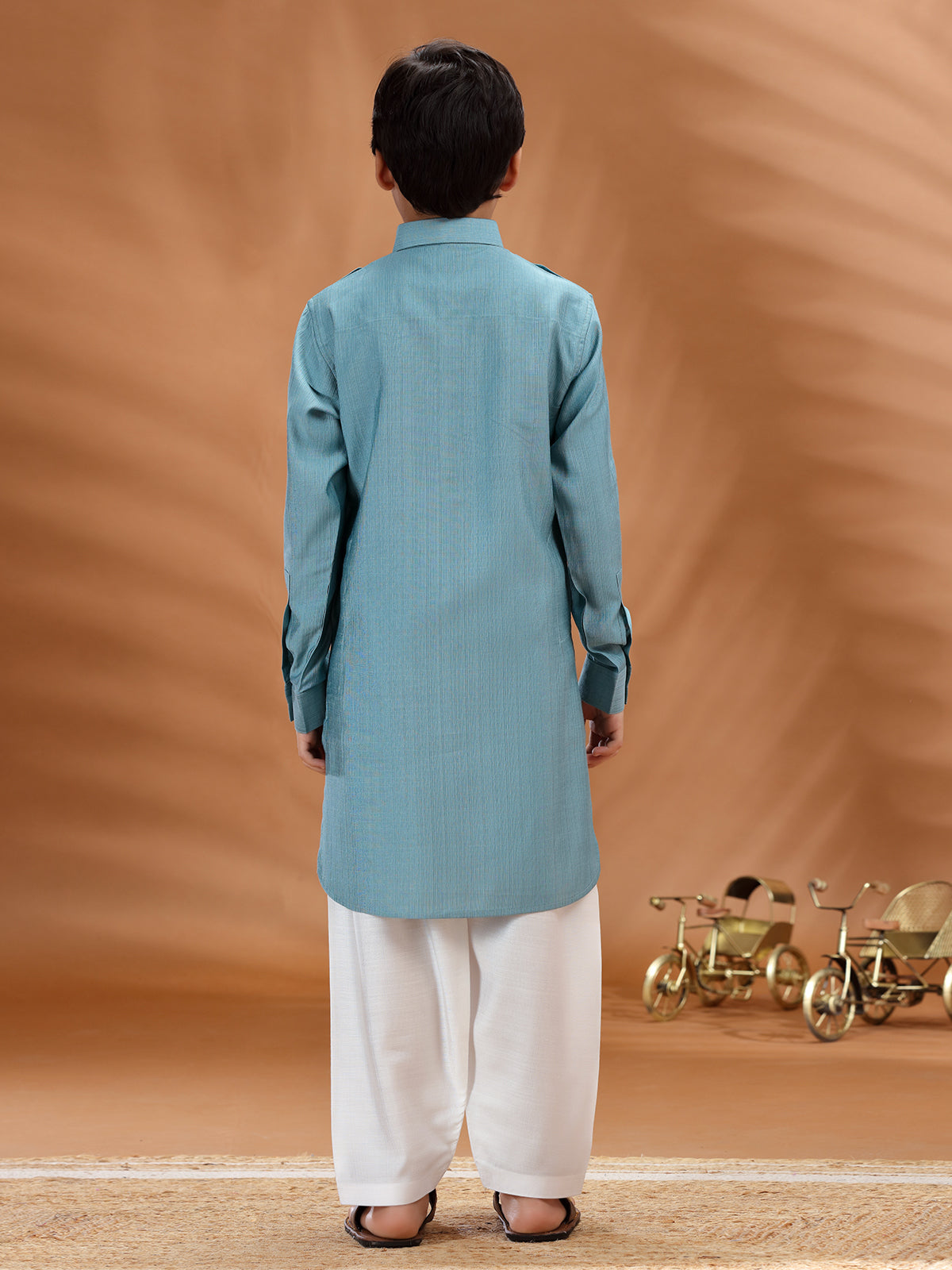Sky blue cotton pathani kurta set for boys