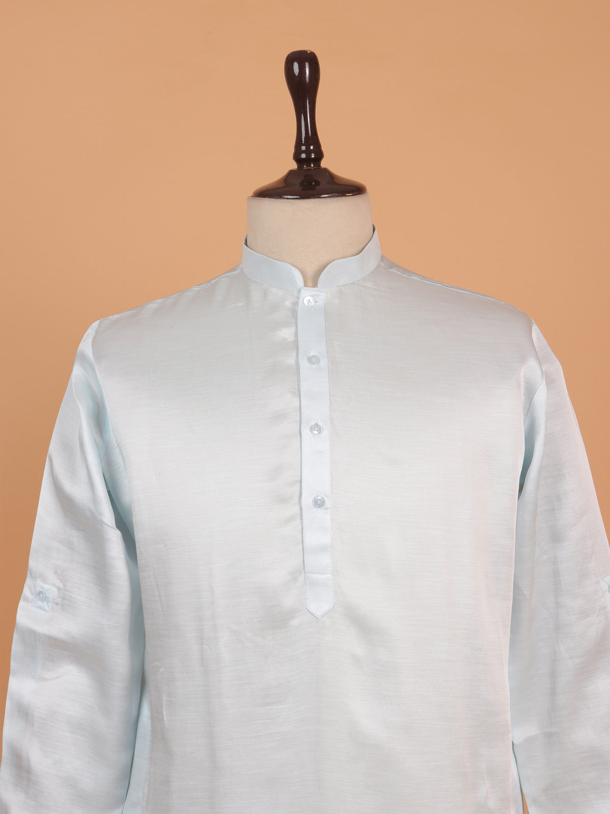 Sky blue printed silk waistcoat set for men
