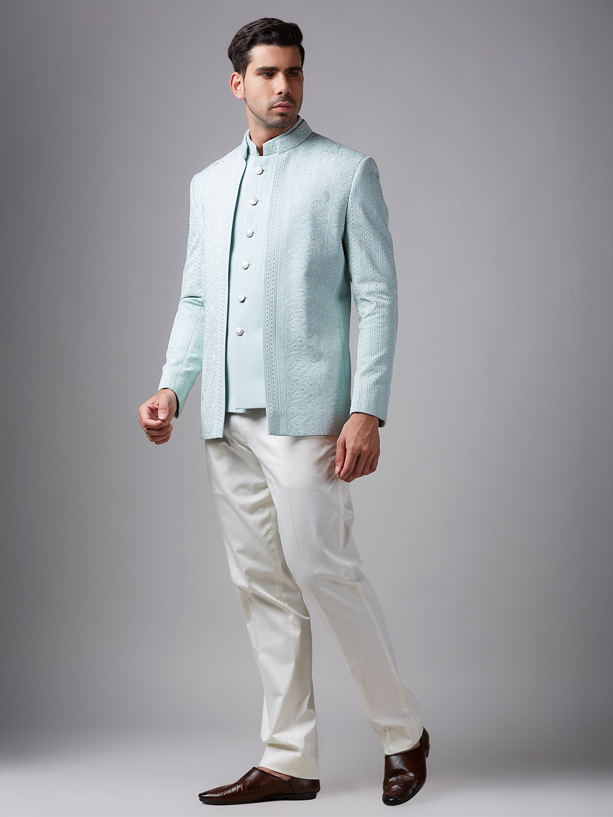 Sky blue terry rayon jodhpuri suit
