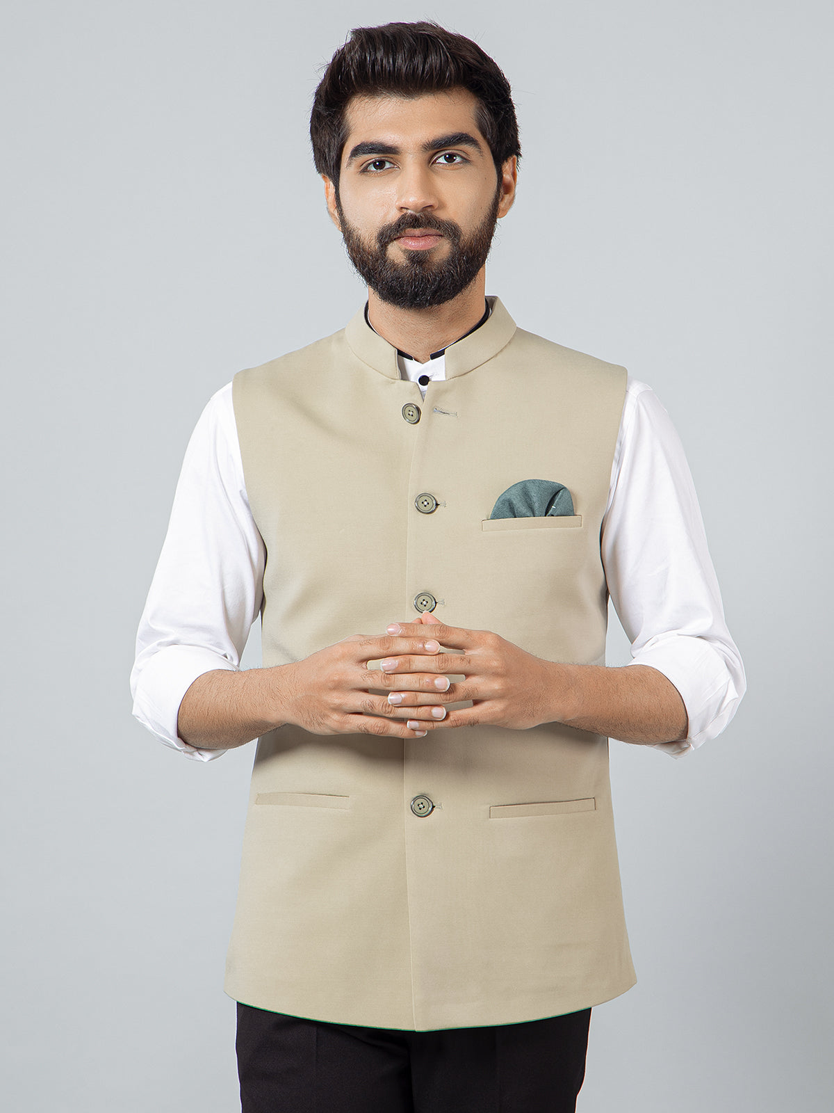 Solid beige cotton silk fabulous waistcoat for men