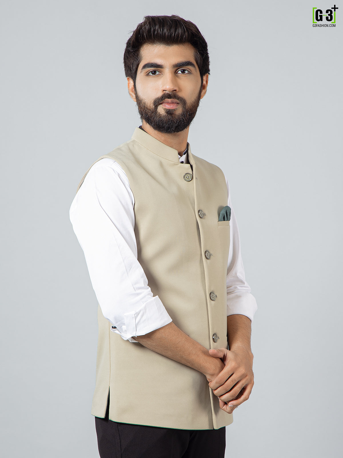Solid beige cotton silk fabulous waistcoat for men