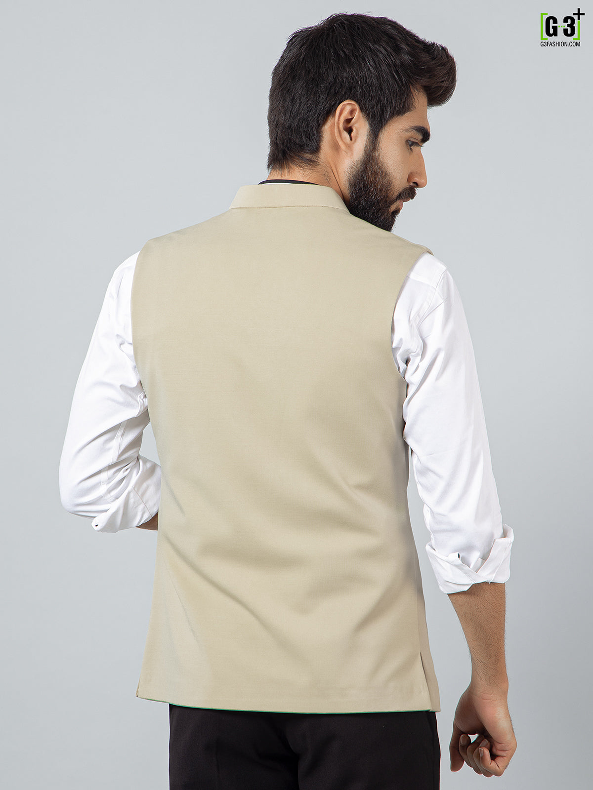 Solid beige cotton silk fabulous waistcoat for men