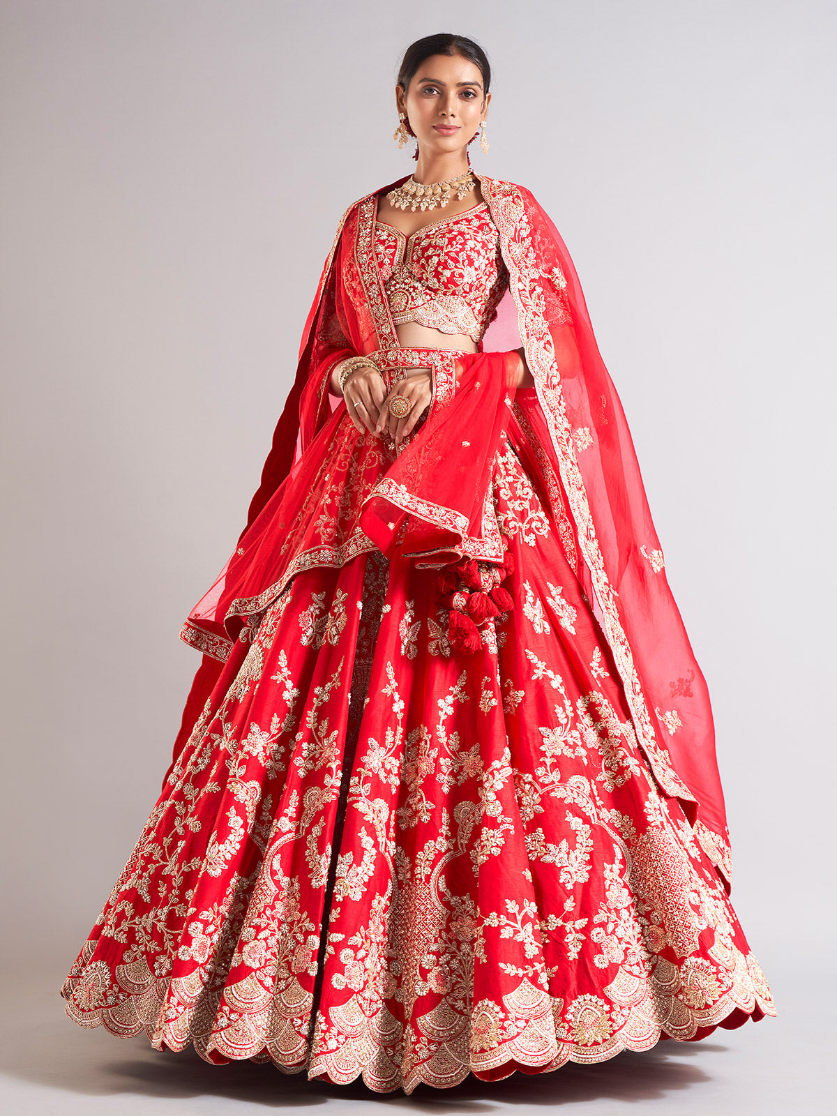 Splendid red raw silk lehenga choli