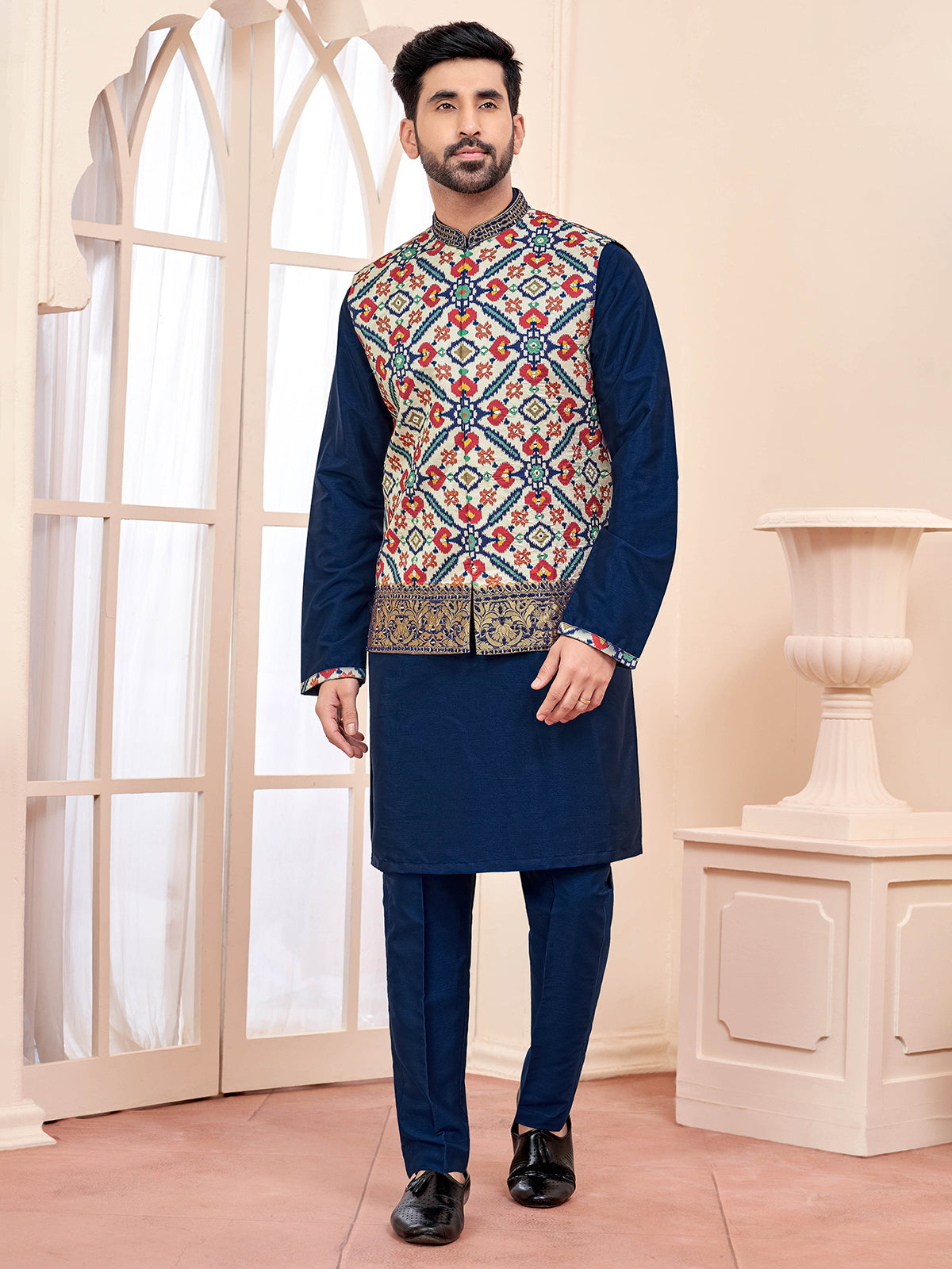 Stunning indigo blue waistcoat set for men