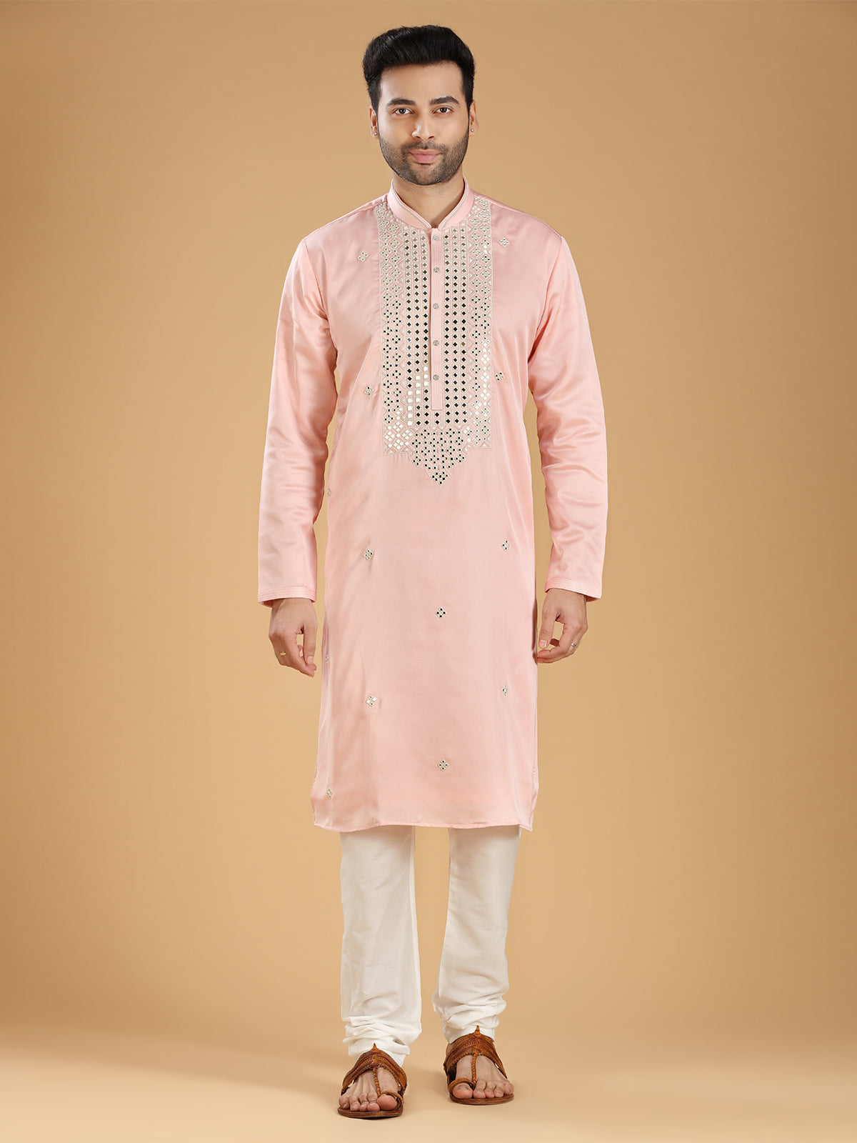 Stunning light pink silk festive kurta suit