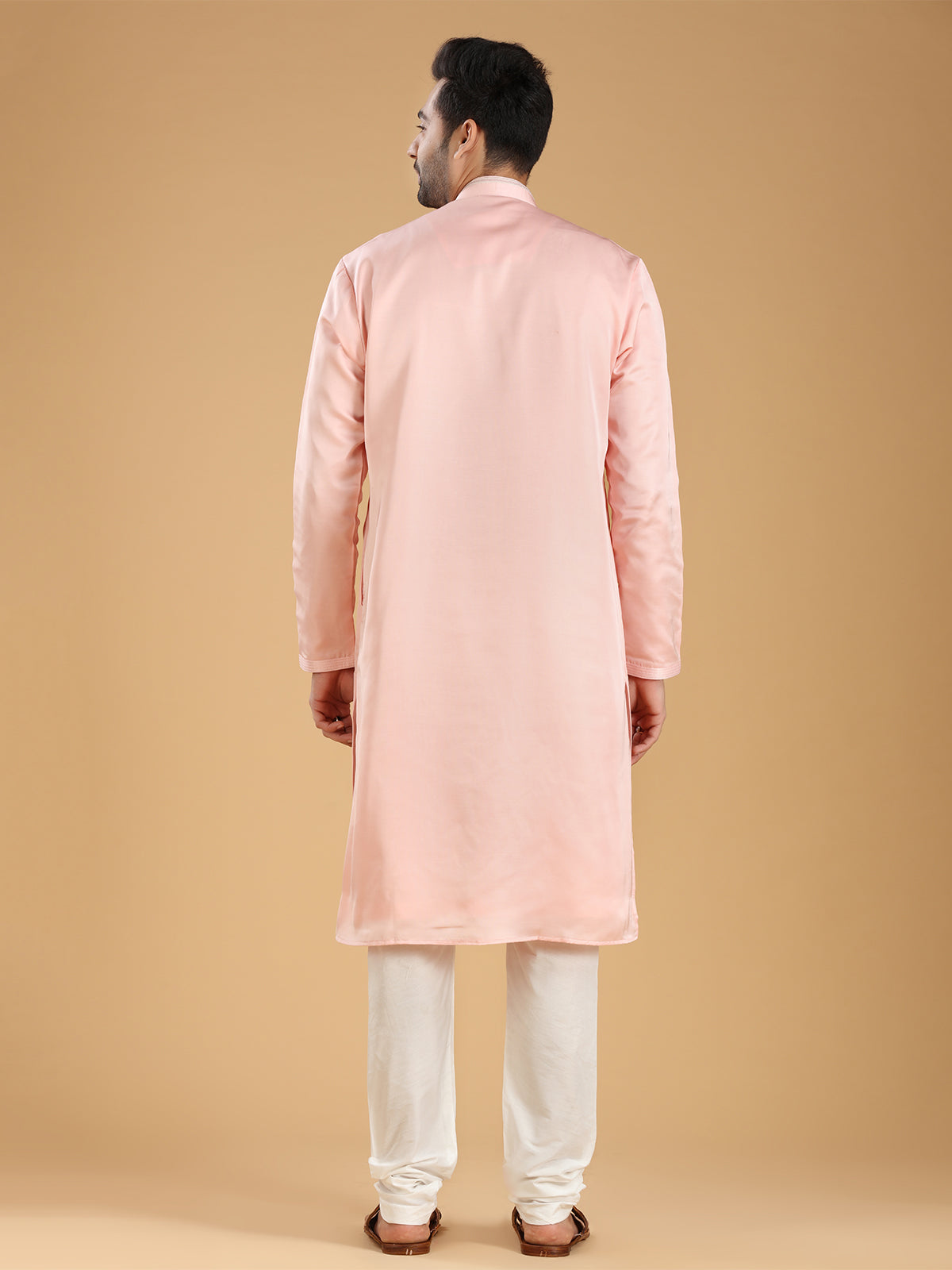 Stunning light pink silk festive kurta suit