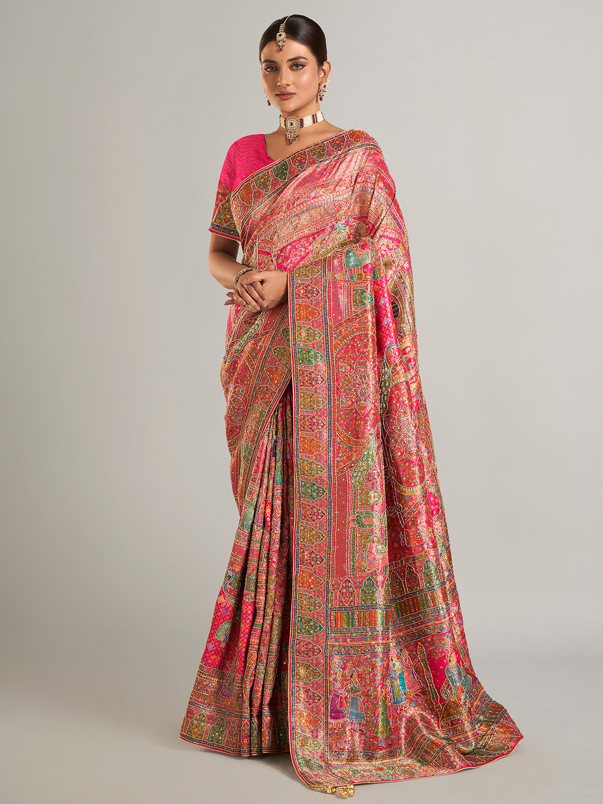 Magenta pashmina silk saree