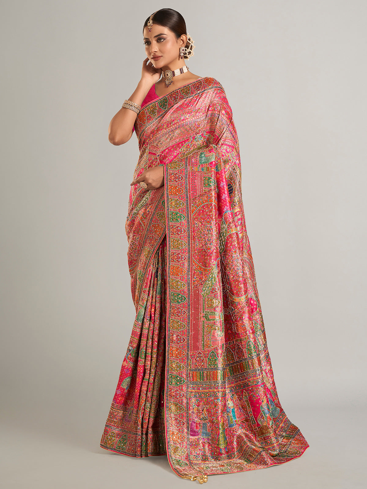 Magenta pashmina silk saree