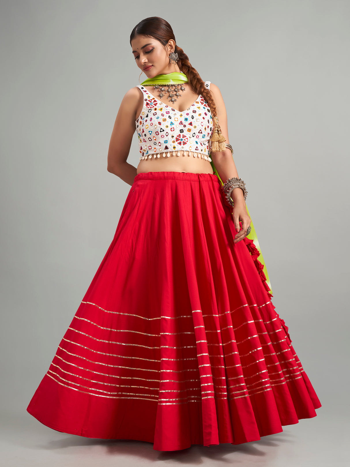 Stunning red cotton silk chaniya choli