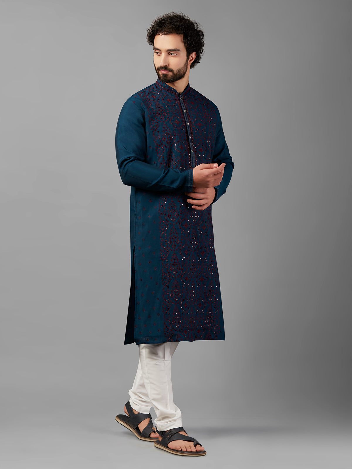 Stunning silk teal blue kurta suit