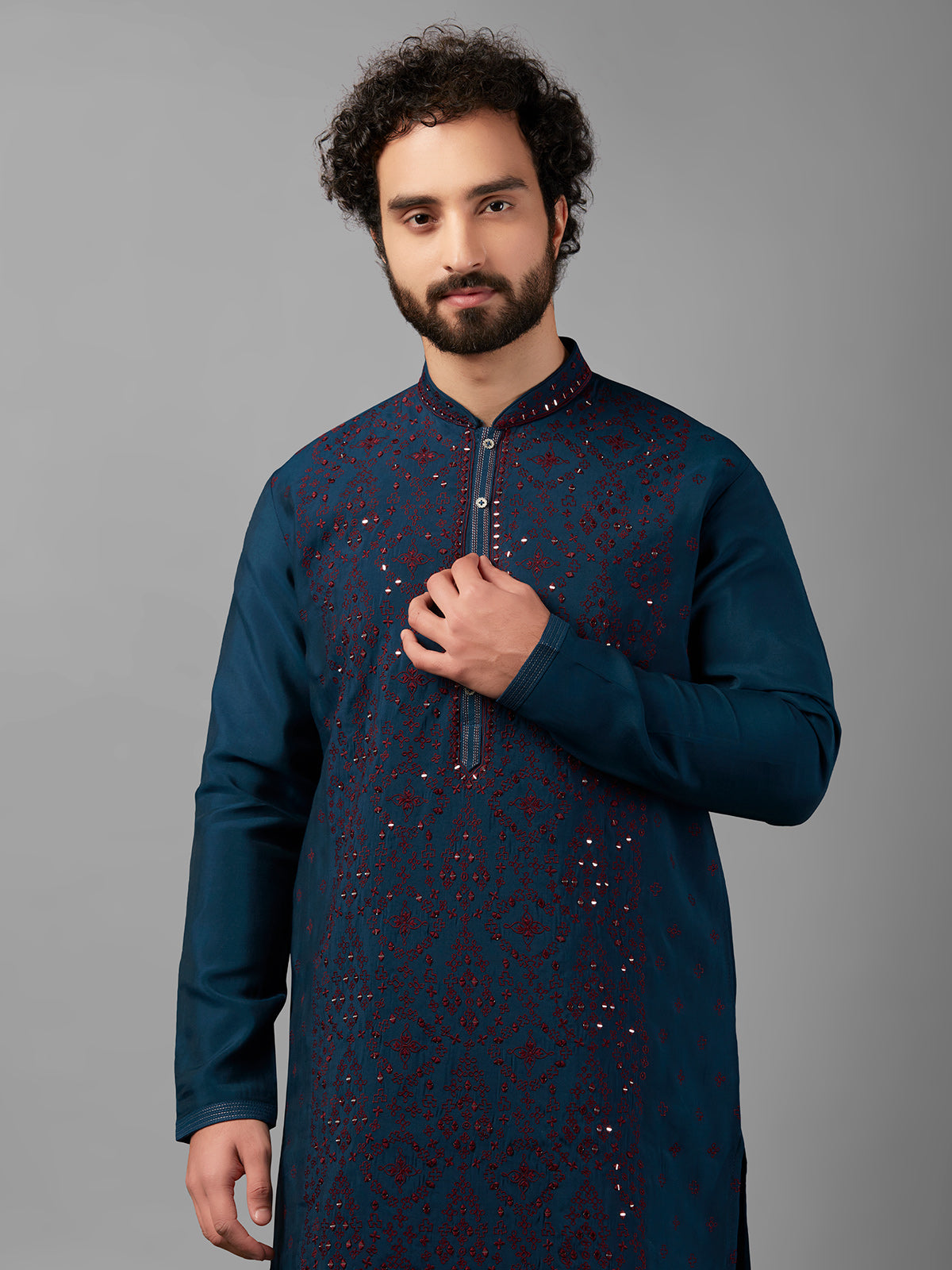 Stunning silk teal blue kurta suit