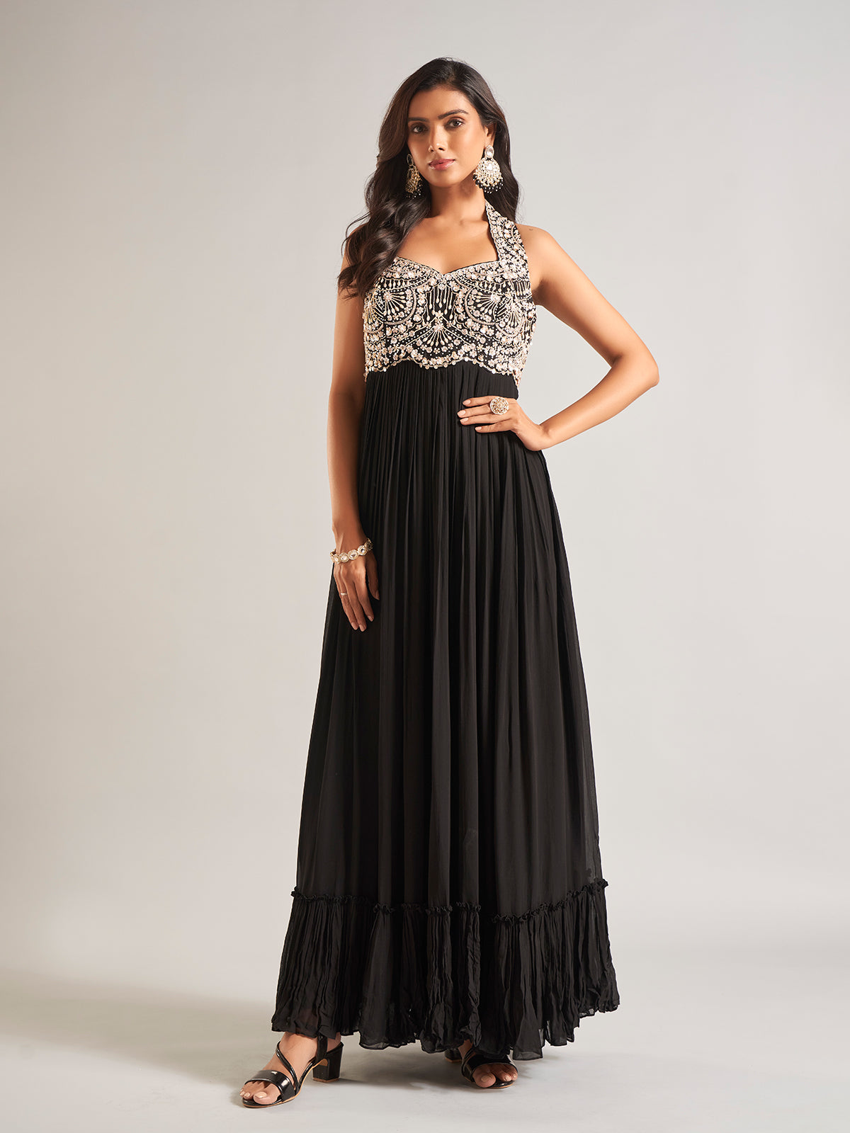 Stylish black silk designer suit