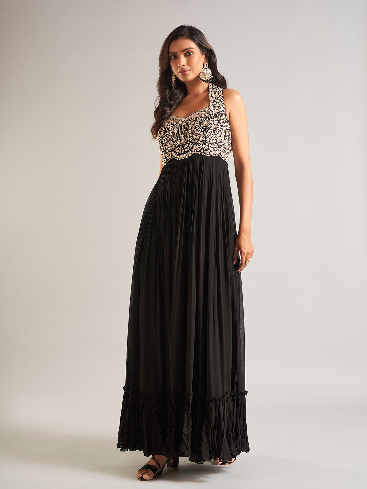Stylish black silk designer suit