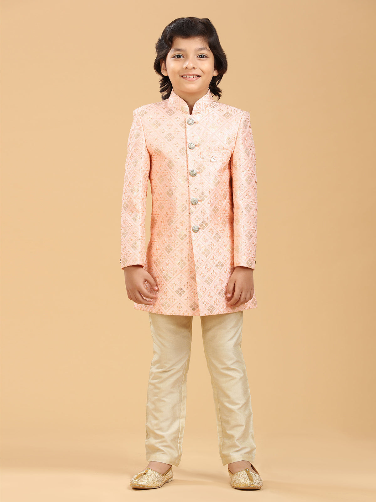 Stylish peach silk indowestern