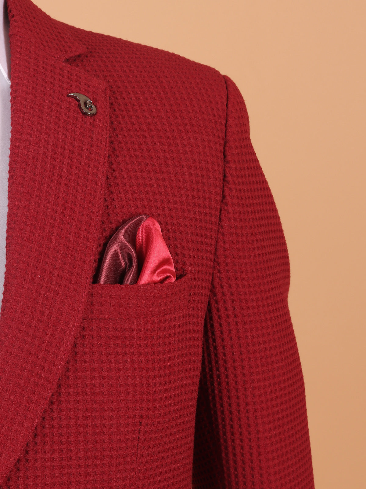 Stylish textured red cotton blazer for men