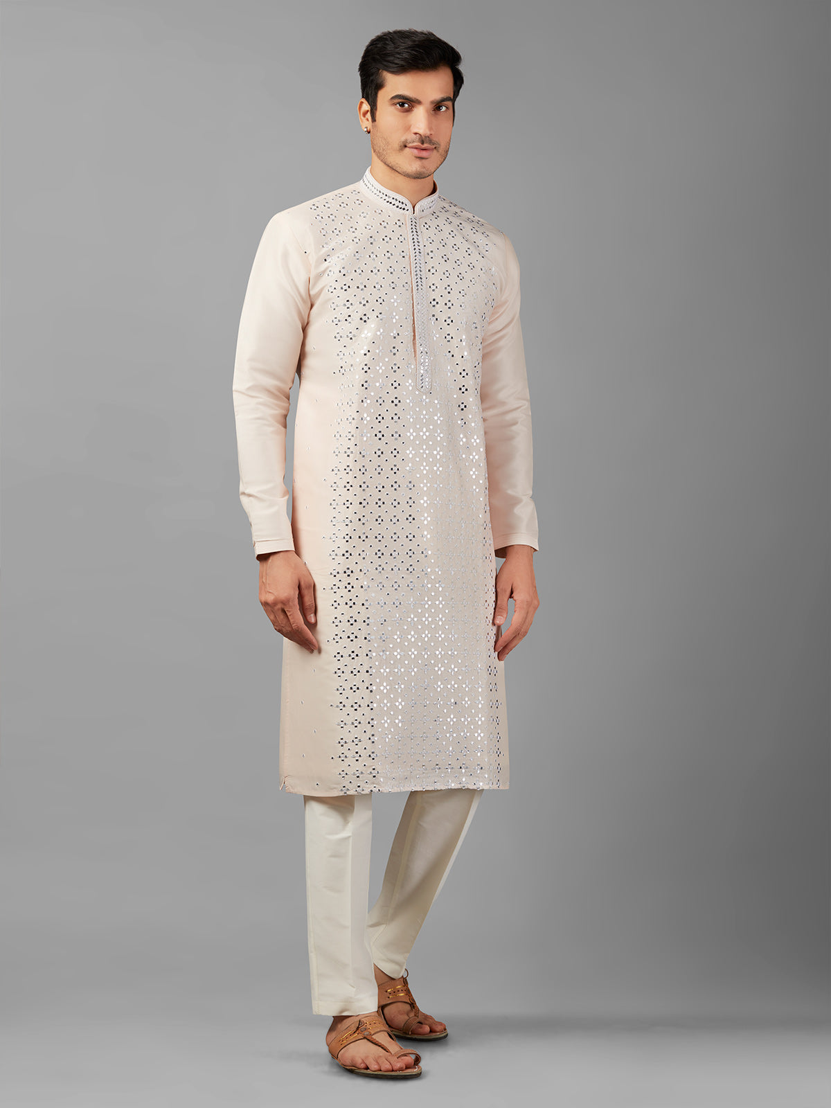 Stylish white silk kurta suit