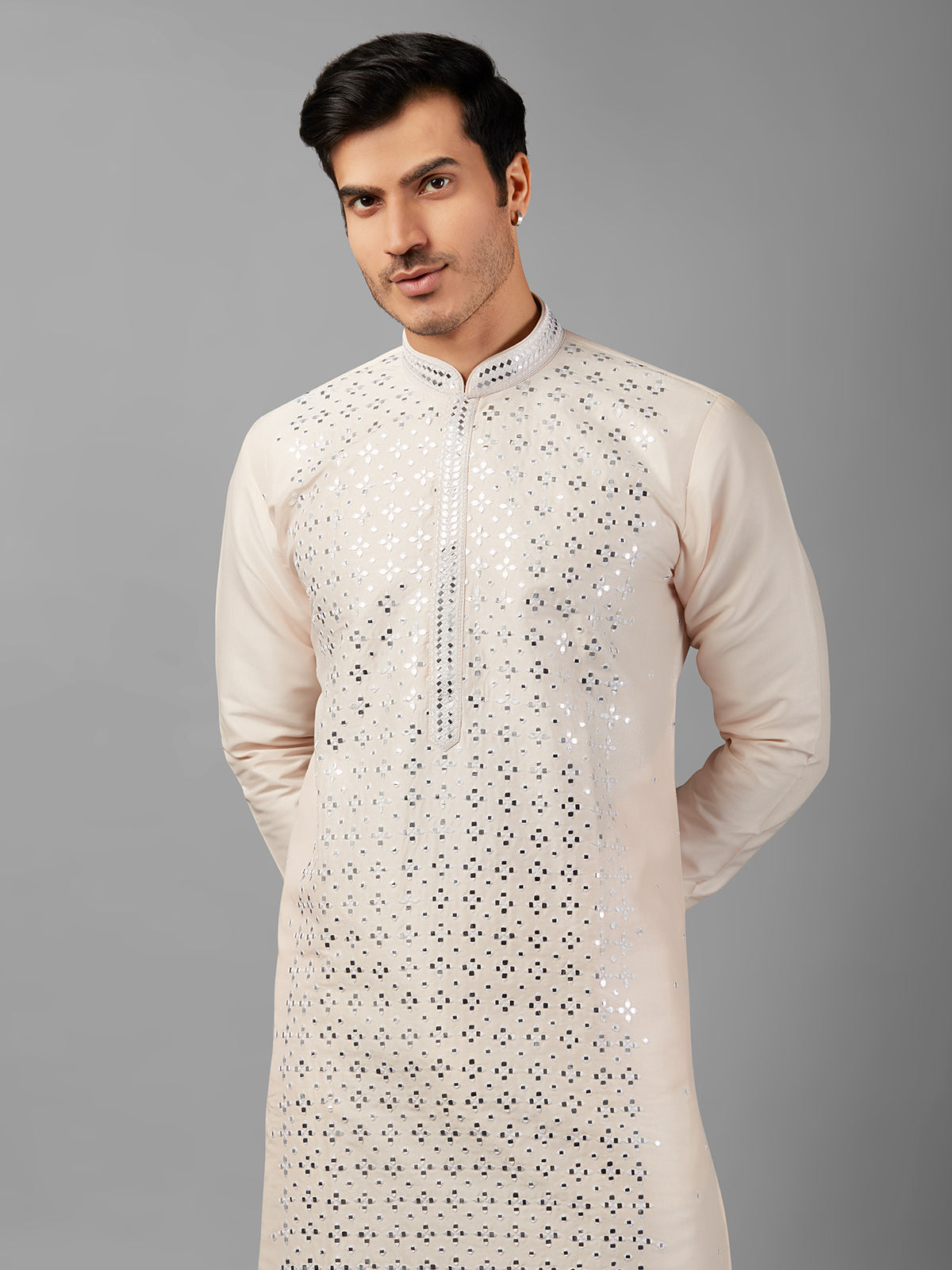 Stylish white silk kurta suit